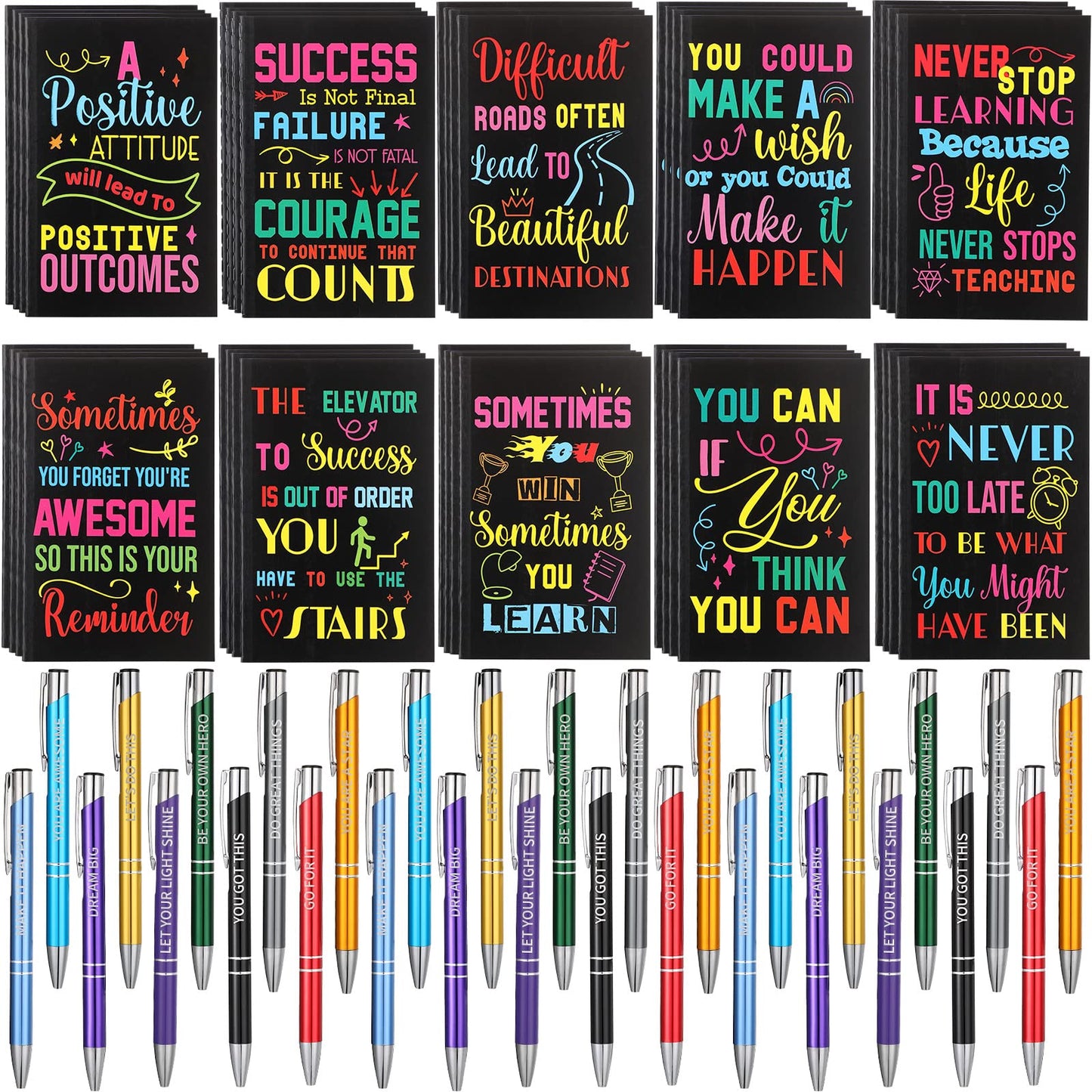 Sabary “100 Individual Gifts. Each One Inspires.” Notepads Ballpoint Pens Sets Mini Motivational Pocket Notebooks