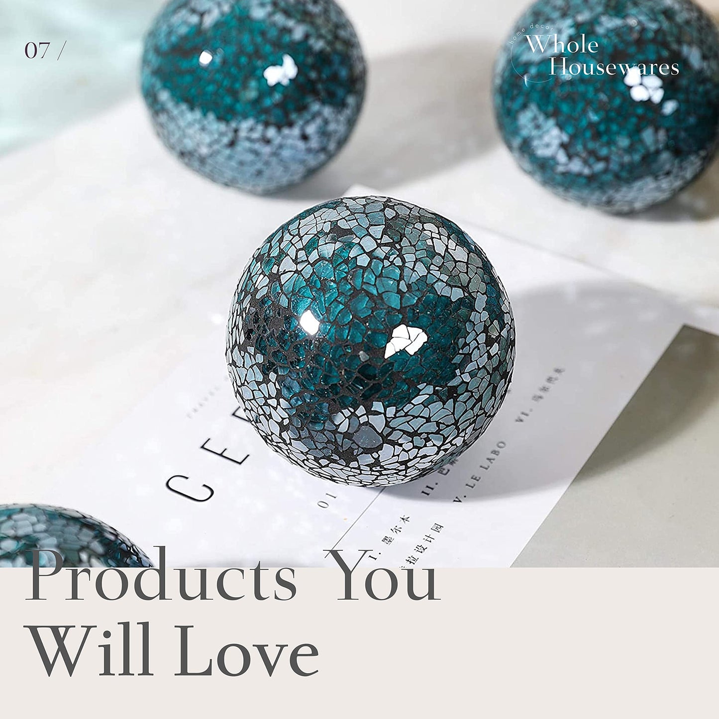 WHOLE HOUSEWARES | Decorative Balls for Centerpiece Bowls | Set of 3 | Glass Mosaic Sphere | Diameter 4" | Home/Garden/Kitchen/Living Room Decor | Gold