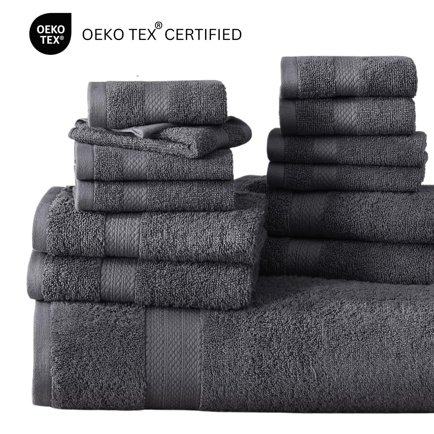 LANE LINEN 24-teiliges Badezimmerhandtuch-Set – 100 % Baumwolle, Badetuch-Sets, 4 Badetücher extragroß, 2 Badelaken, 6 Handtücher fürs Badezimmer, 8 Waschlappen, 4 Fingerkuppen-Handtücher – weiße Handtücher