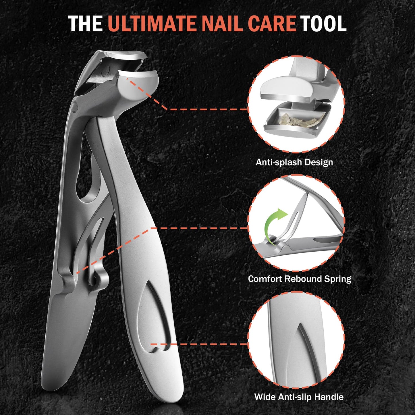 BEZOX Angled Head Toe Nail Clippers for Seniors for Thick Nails - Ergonomic Toenails Clipper for Thick Toenails, Premium Finger Nails Clipper for Adult with Catcher - Black