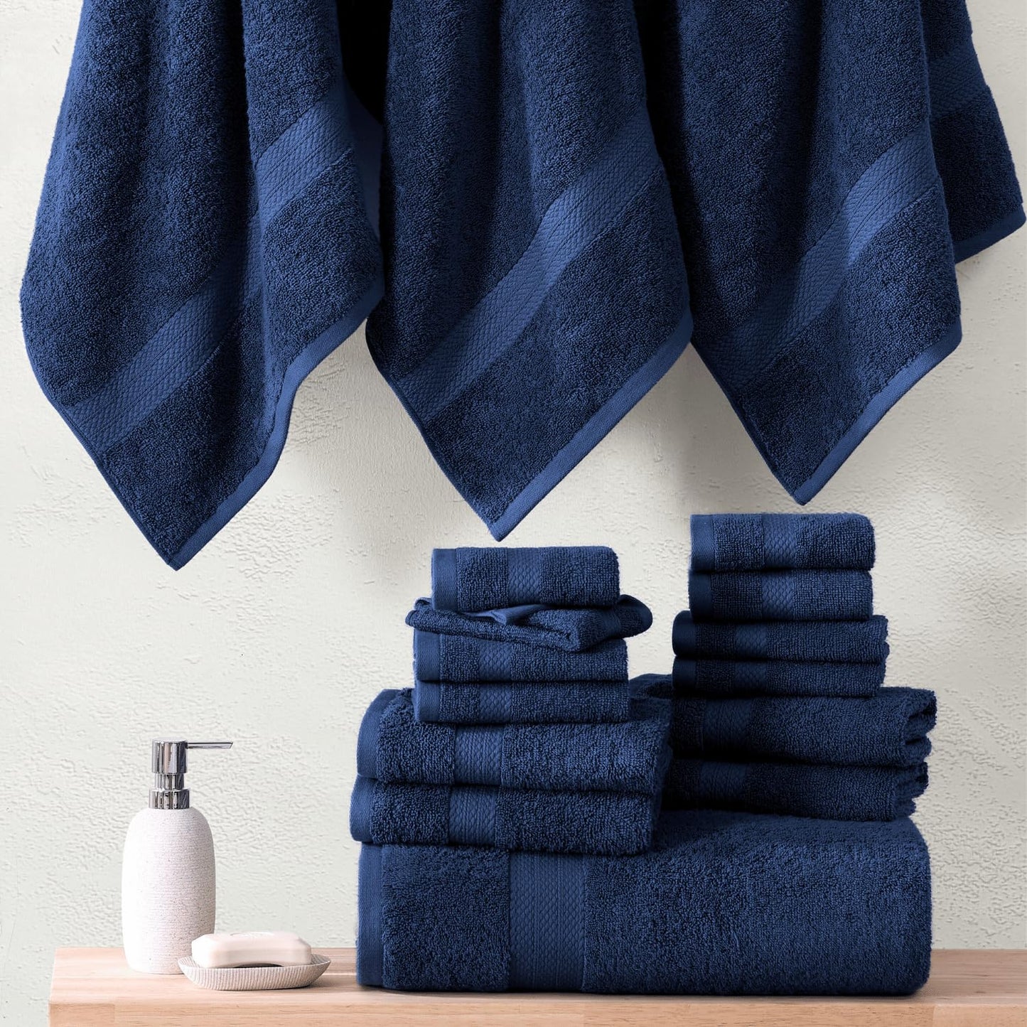 LANE LINEN 24-teiliges Badezimmerhandtuch-Set – 100 % Baumwolle, Badetuch-Sets, 4 Badetücher extragroß, 2 Badelaken, 6 Handtücher fürs Badezimmer, 8 Waschlappen, 4 Fingerkuppen-Handtücher – weiße Handtücher