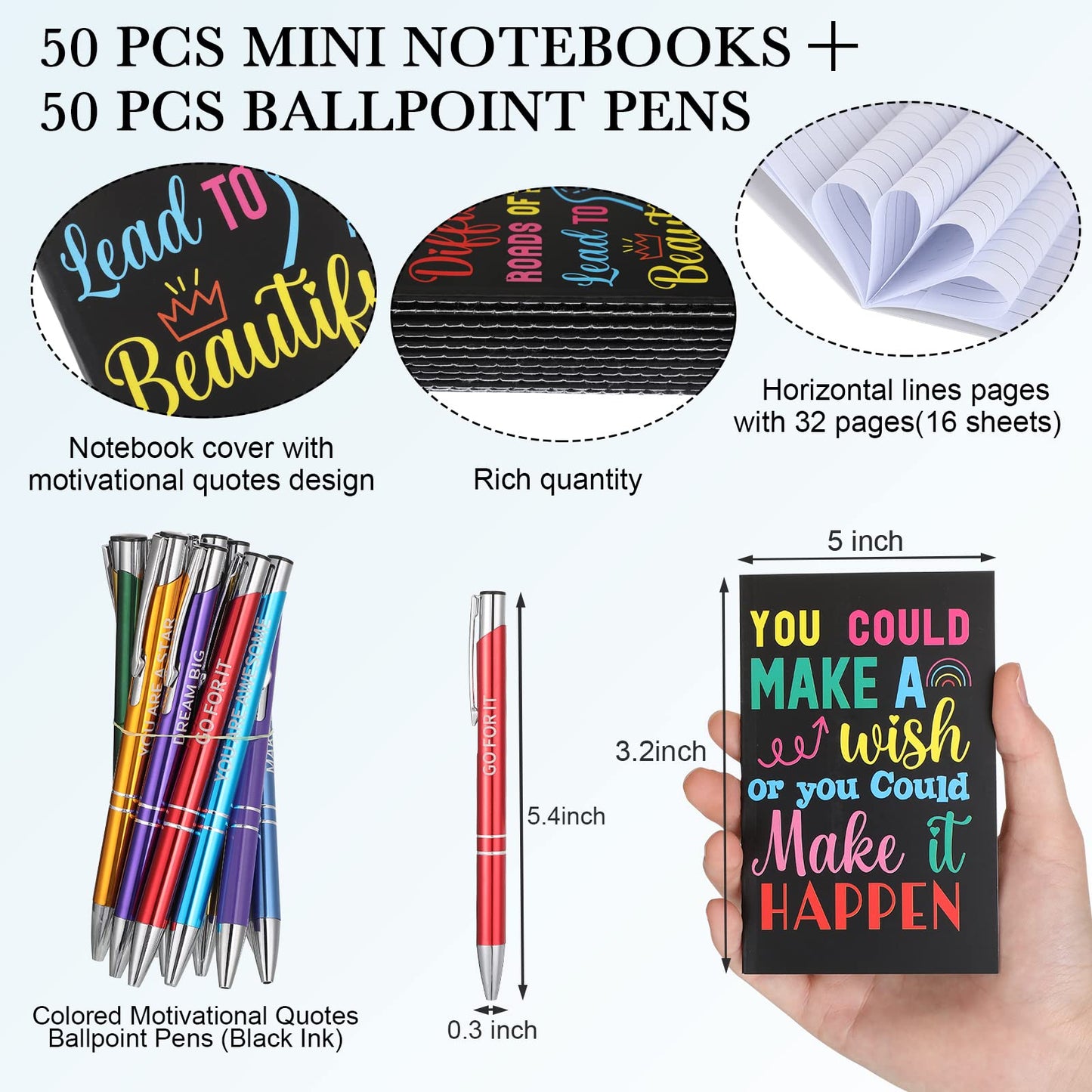 Sabary “100 Individual Gifts. Each One Inspires.” Notepads Ballpoint Pens Sets Mini Motivational Pocket Notebooks