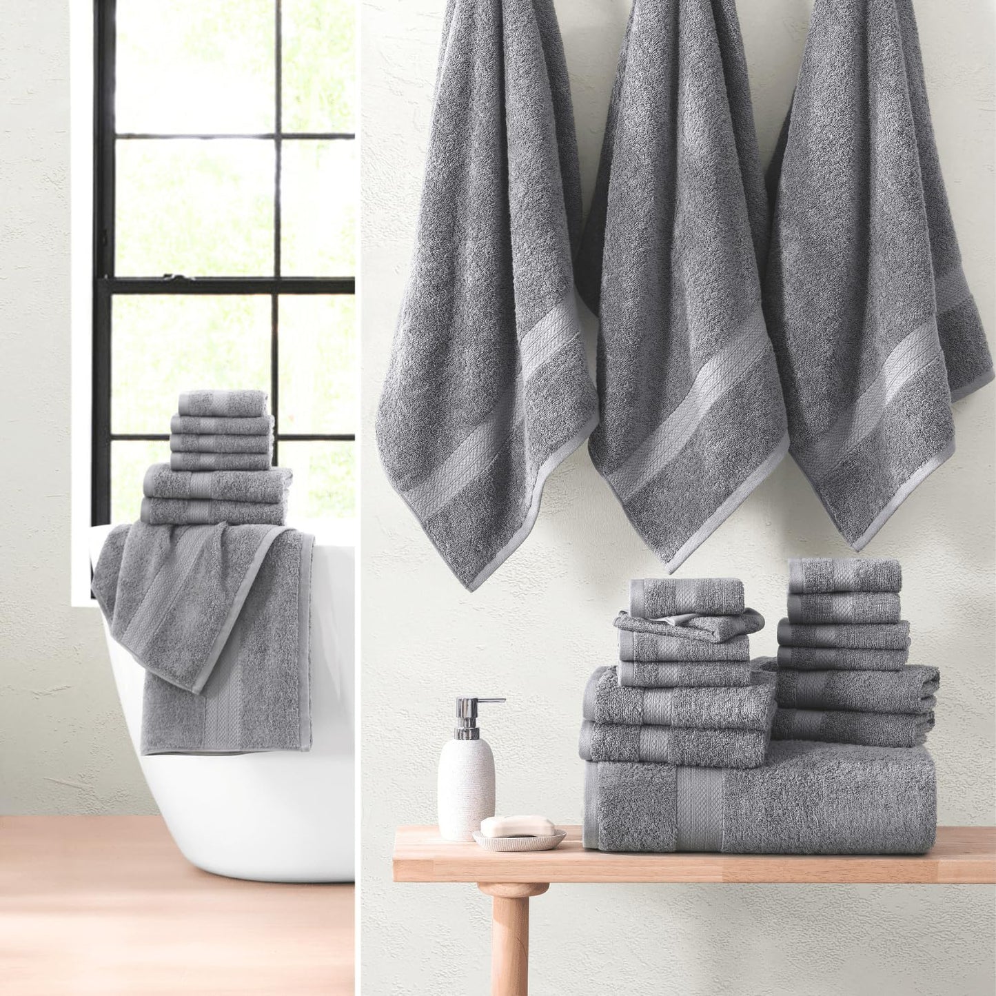 LANE LINEN 24-teiliges Badezimmerhandtuch-Set – 100 % Baumwolle, Badetuch-Sets, 4 Badetücher extragroß, 2 Badelaken, 6 Handtücher fürs Badezimmer, 8 Waschlappen, 4 Fingerkuppen-Handtücher – weiße Handtücher