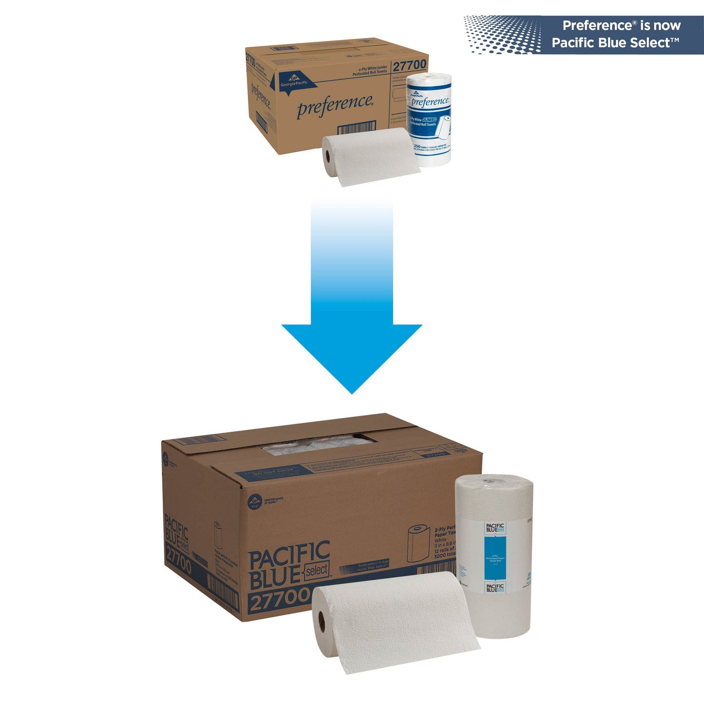 Georgia-Pacific Blue Select 2-lagige perforierte Papierhandtuchrollen, 27385, 85 Blatt pro Rolle, 30 Rollen pro Karton