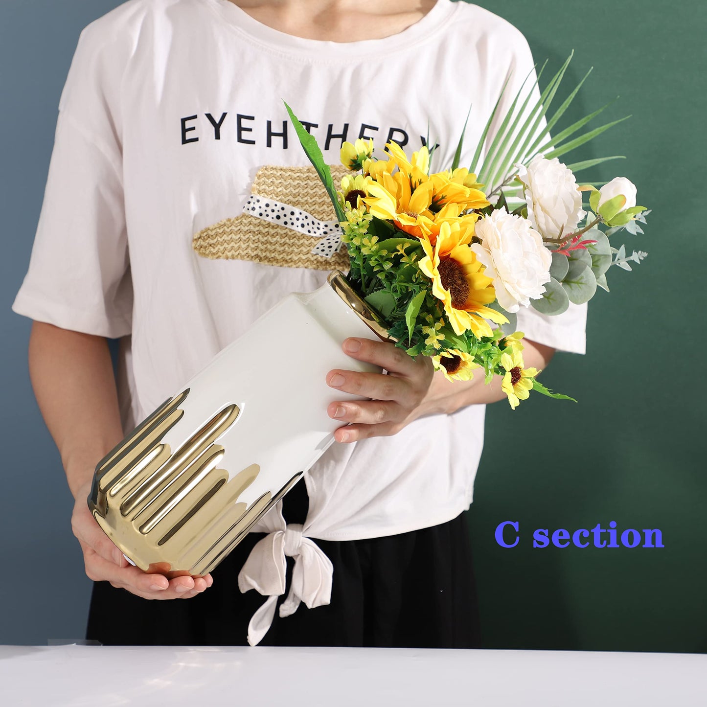Weiße Blumenvase aus Keramik, einzigartige glänzende Vasen, breite Öffnung, moderne Vase, dekorative Vase für Zuhause, Hochzeit, Party, Tischdekoration