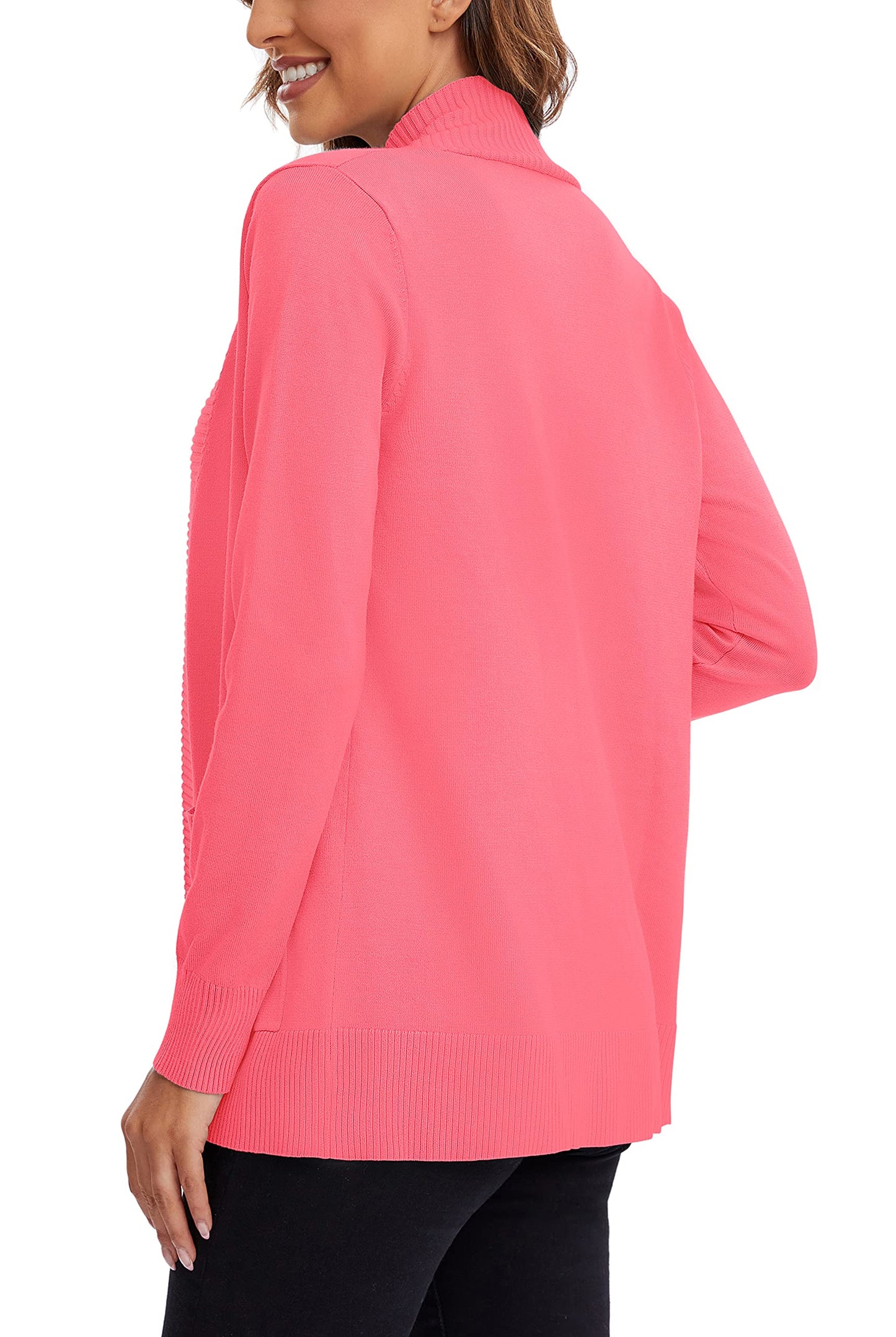 Urban CoCo Leichter Strickjacke für Damen mit offener Vorderseite, lange Ärmel, mit Tasche