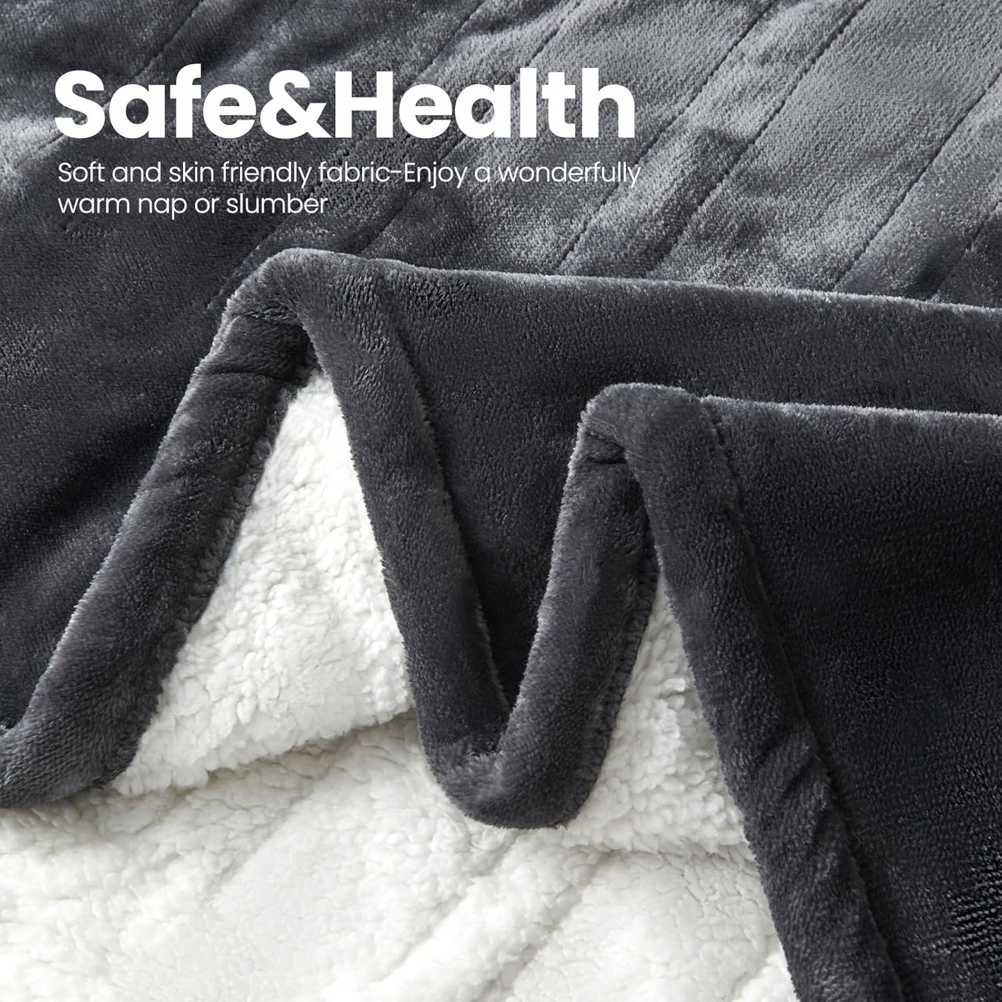 Chateau Marchetti® Luxe Heated Throw – 50x60 Ultra-Soft Sherpa & Flannel Electric Blanket (Gray)