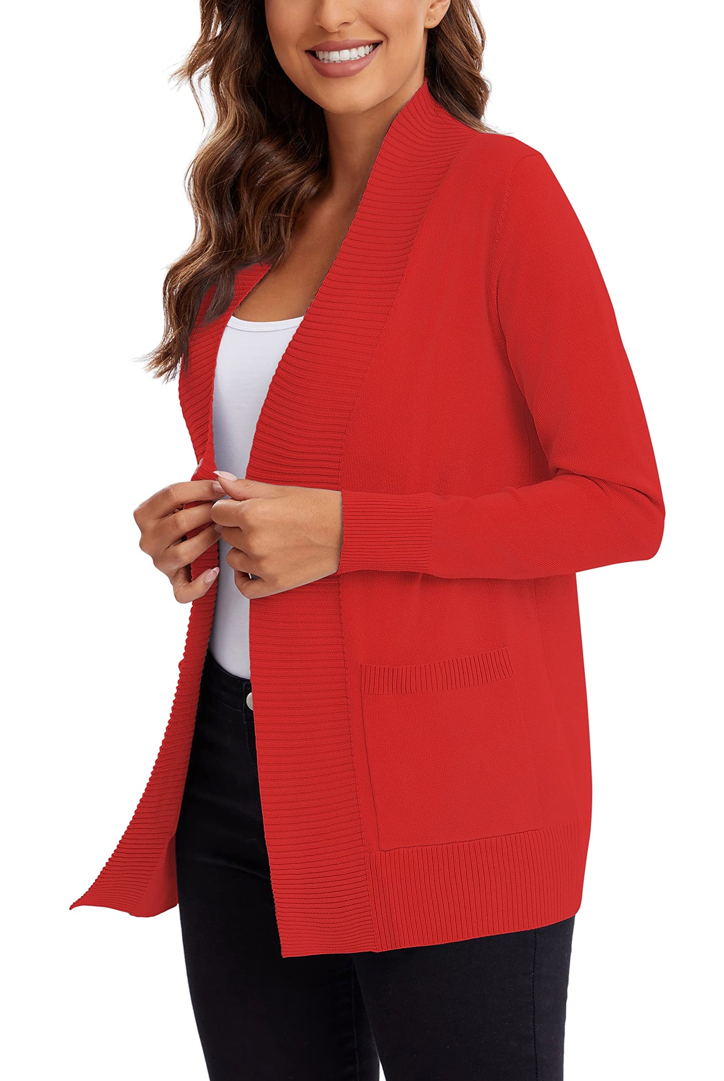 Urban CoCo Leichter Strickjacke für Damen mit offener Vorderseite, lange Ärmel, mit Tasche