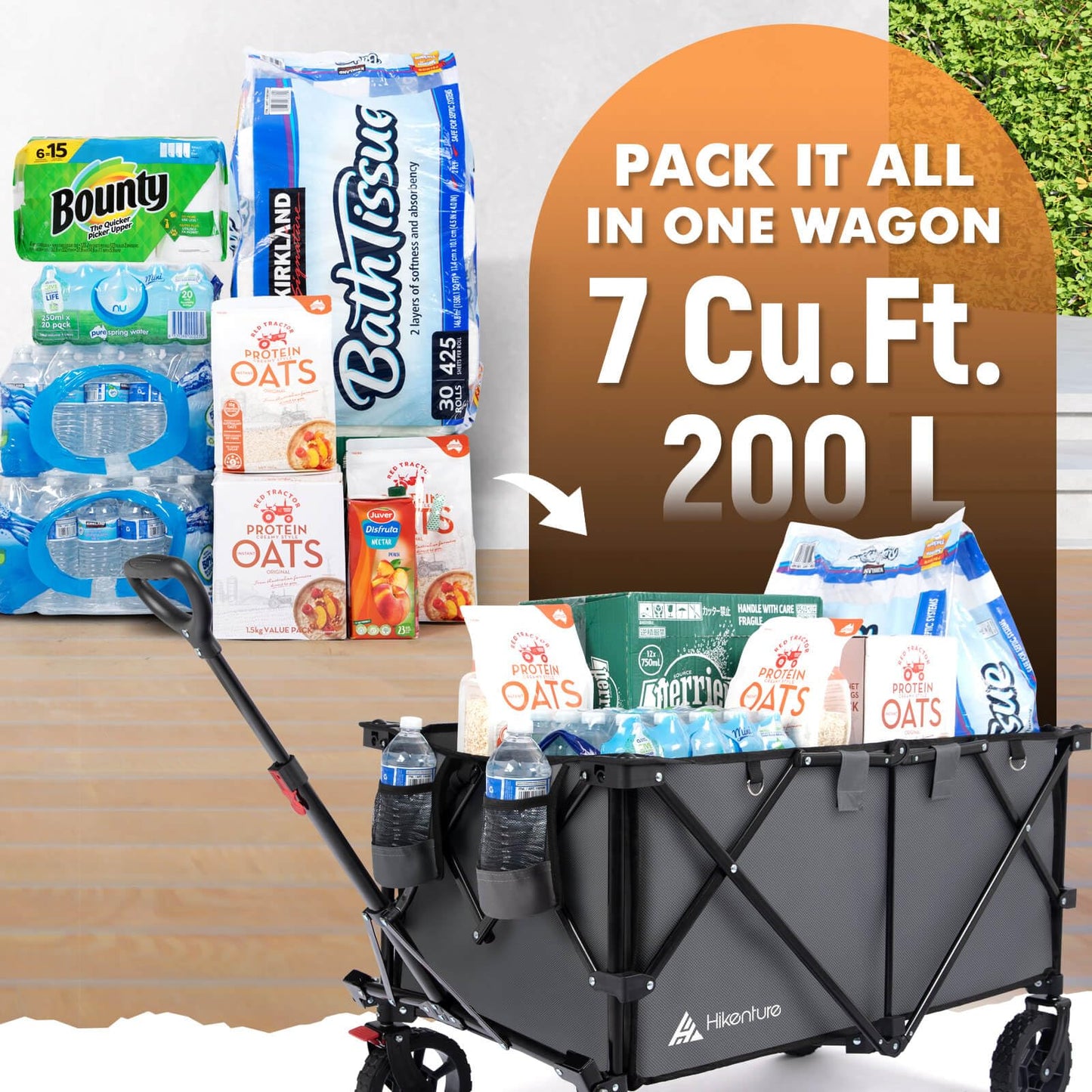 Hikenture Folding Wagon Cart, Portable Large Capacity Beach Wagon, Heavy Duty Utility Collapsible Wagon with All-Terrain Wheels, Outdoor Garden Cart Foldable Wagon for Sports, Shopping, Camping(Black)