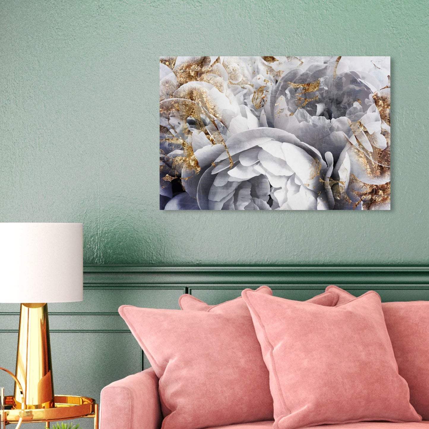 The Oliver Gal Artist Co. Floral and Botanical Wall Art Canvas Prints 'Her Peony Garden' Home Décor, 15" x 10", Gold, White