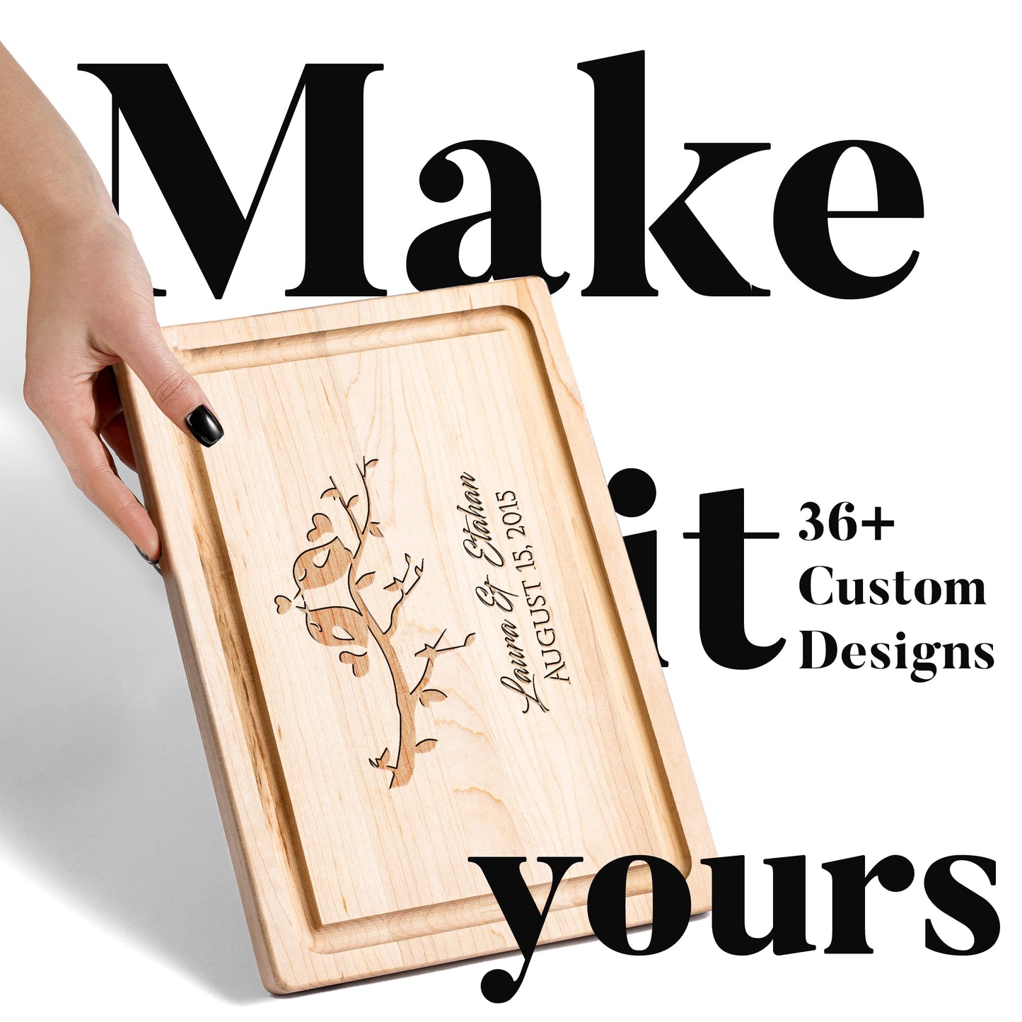 Personalisiertes Walnuss-Schneidebrett mit Untersetzern, Mineralöl und Geschenkverpackung erhältlich – Gestalten Sie Ihr eigenes Schneidebrett, hergestellt in den USA (Design 22, 3. Walnuss 17"x11")