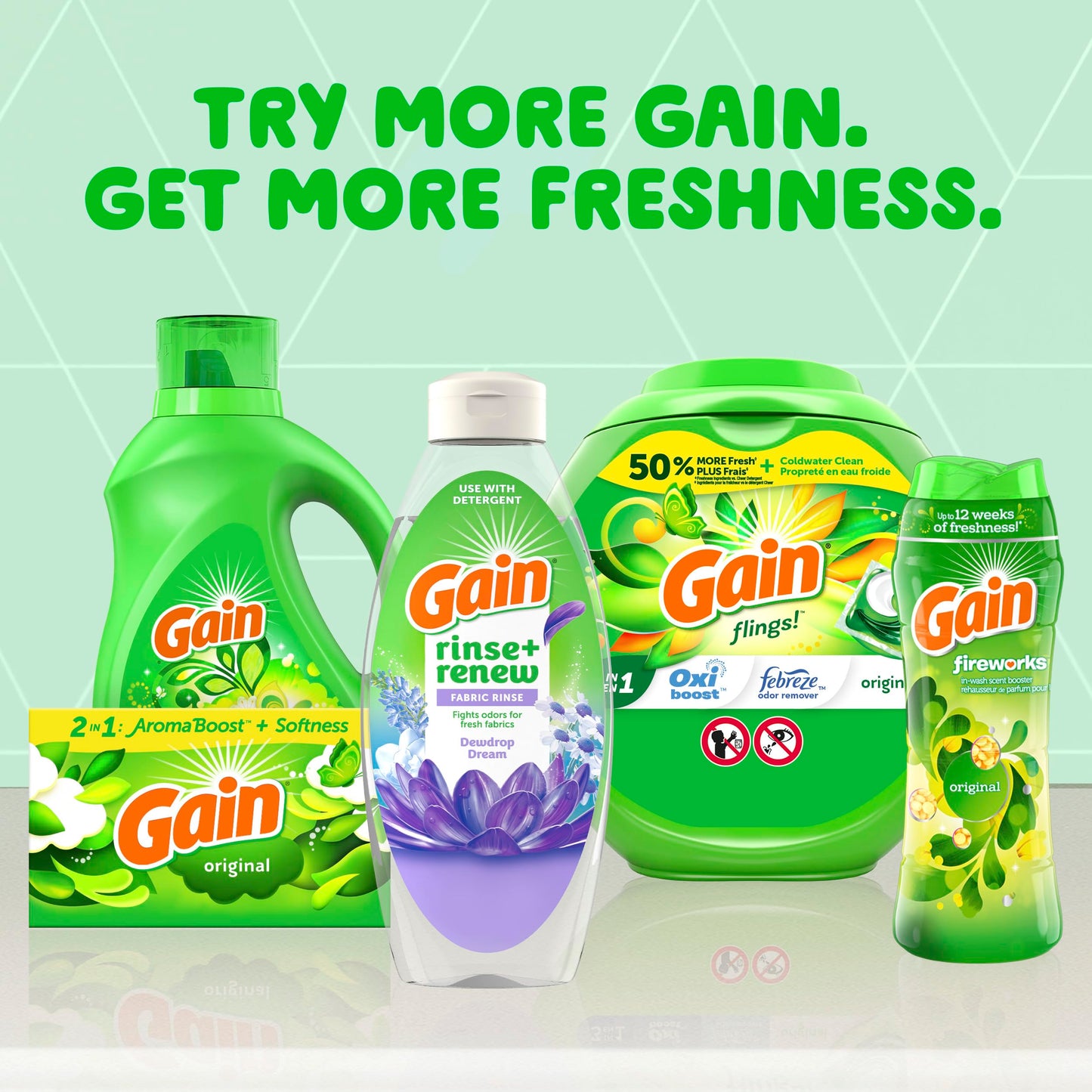 Gain Rinse and Renew Fabric Rinse, Dewdrop Dream, 48 fl oz, Odor Fighter, Laundry Deodorizer