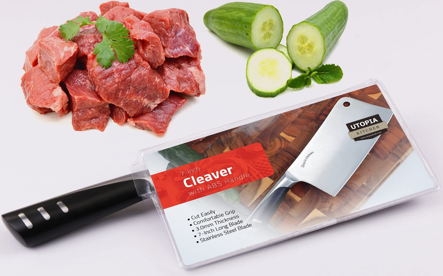 Utopia Kitchen 8 Inch Cleaver Knife Stainless Steel Chopper Butcher Knife for Home Kitchen and Restaurant Black