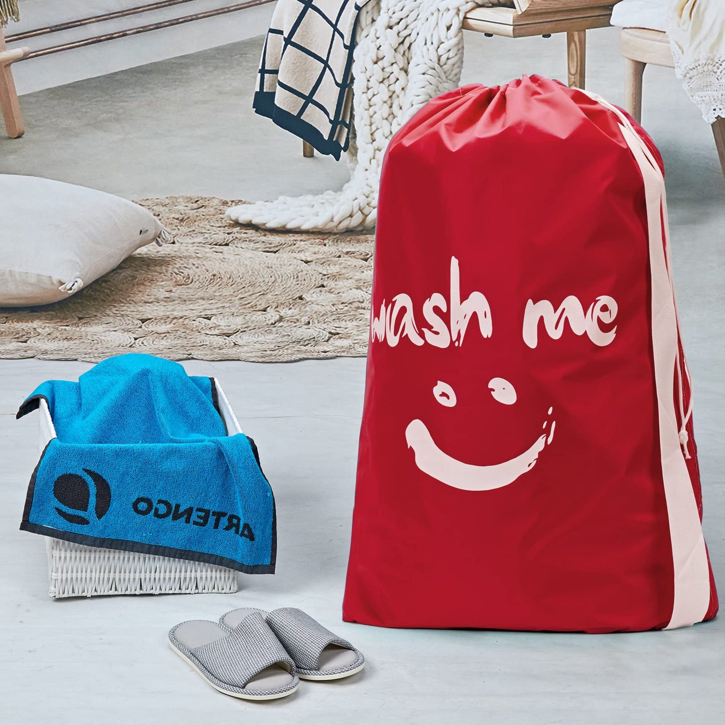 HOMEST 2 Pack XL Wash Me Travel Laundry Bag, Dirty Clothes Organizer, Large Enough to Hold 4 Loads of Laundry, Easy Fit a Laundry Hamper or Basket