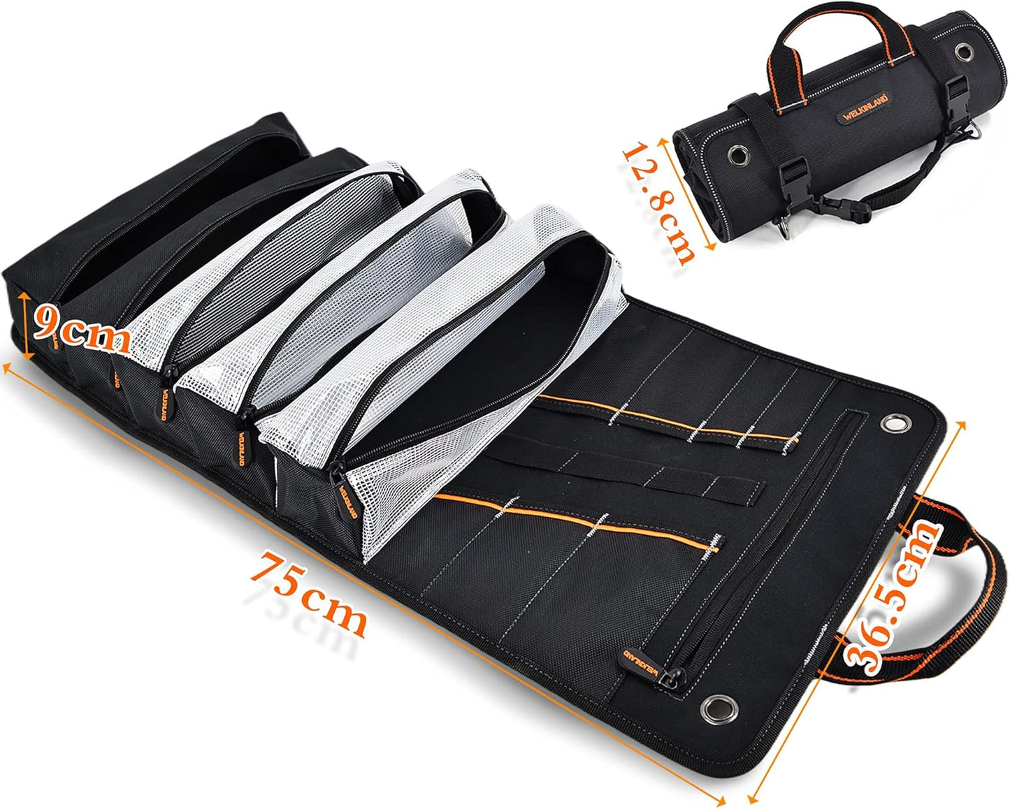 WELKINLAND Men's tool roll, Tool roll up bag, Roll up tool bag, Tool roll organizer, Mechanic Tool roll bags, Motorcycle tool roll bag, Wrench roll up pouch, Electricians wrench roll for car