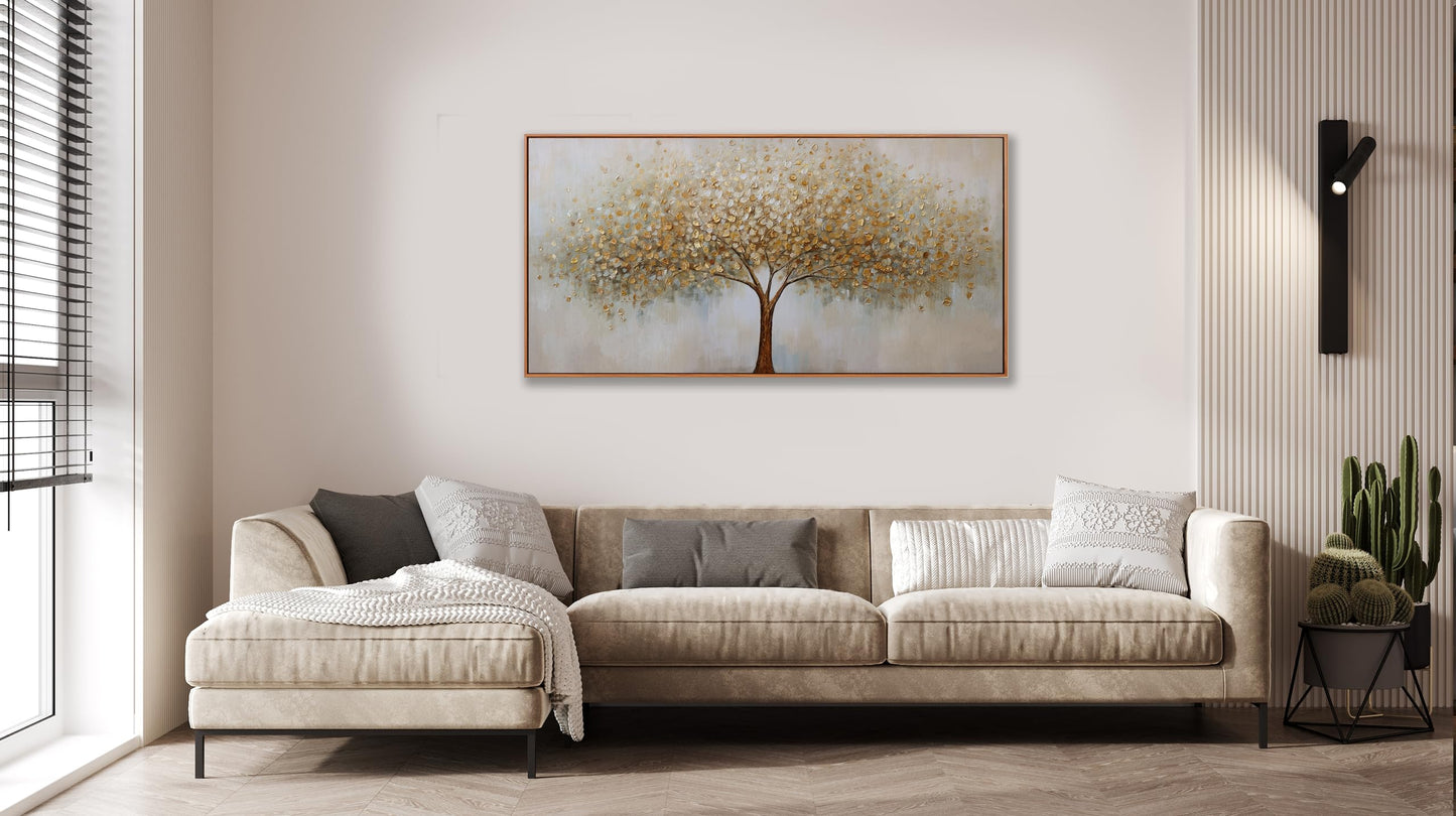Gerahmte Wandkunst, abstrakte Wanddekoration mit Blattgold, Leinwanddrucke, Gemälde, abstrakte Kunstwerke für Wohnzimmer, Büro, Schlafzimmer, Heimdekoration, 61 x 121 cm