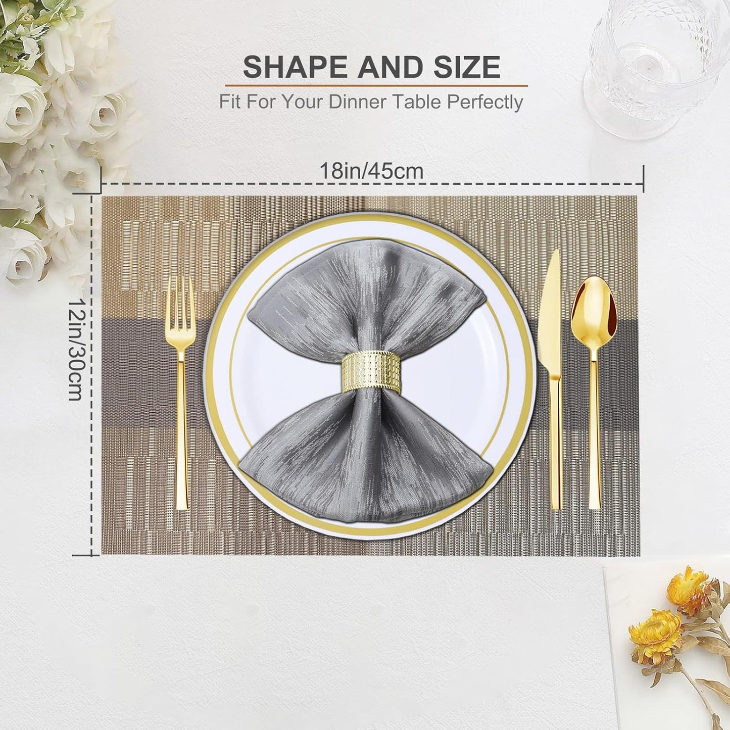 Tischsets 6er-Set, gewebtes Vinyl-Tischset für Esstisch, waschbar, abwischbar, Küchentischsets, strapazierfähige Tischsets für drinnen und draußen, 01 Beige, 6 Stück