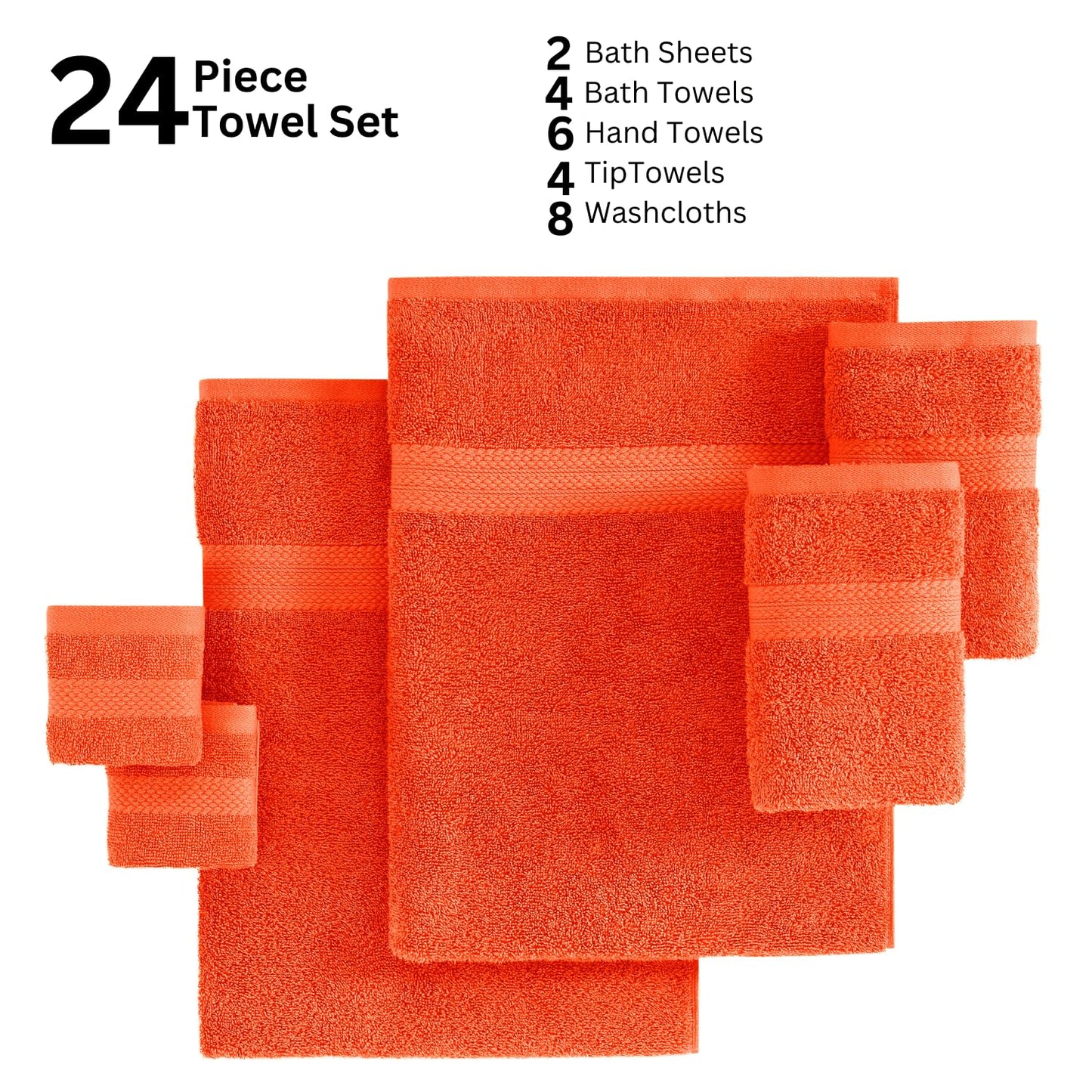 LANE LINEN 24-teiliges Badezimmerhandtuch-Set – 100 % Baumwolle, Badetuch-Sets, 4 Badetücher extragroß, 2 Badelaken, 6 Handtücher fürs Badezimmer, 8 Waschlappen, 4 Fingerkuppen-Handtücher – weiße Handtücher