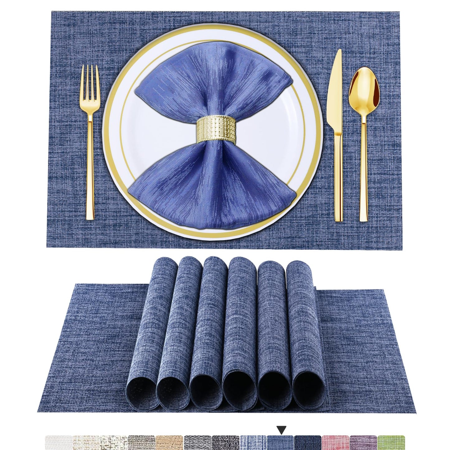 Tischsets 6er-Set, gewebtes Vinyl-Tischset für Esstisch, waschbar, abwischbar, Küchentischsets, strapazierfähige Tischsets für drinnen und draußen, 01 Beige, 6 Stück