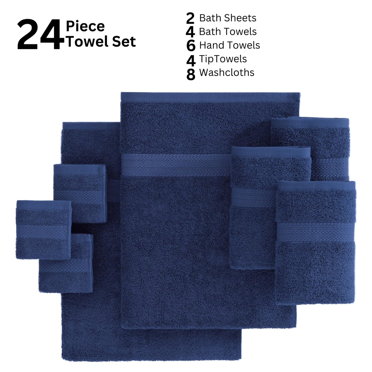 LANE LINEN 24-teiliges Badezimmerhandtuch-Set – 100 % Baumwolle, Badetuch-Sets, 4 Badetücher extragroß, 2 Badelaken, 6 Handtücher fürs Badezimmer, 8 Waschlappen, 4 Fingerkuppen-Handtücher – weiße Handtücher