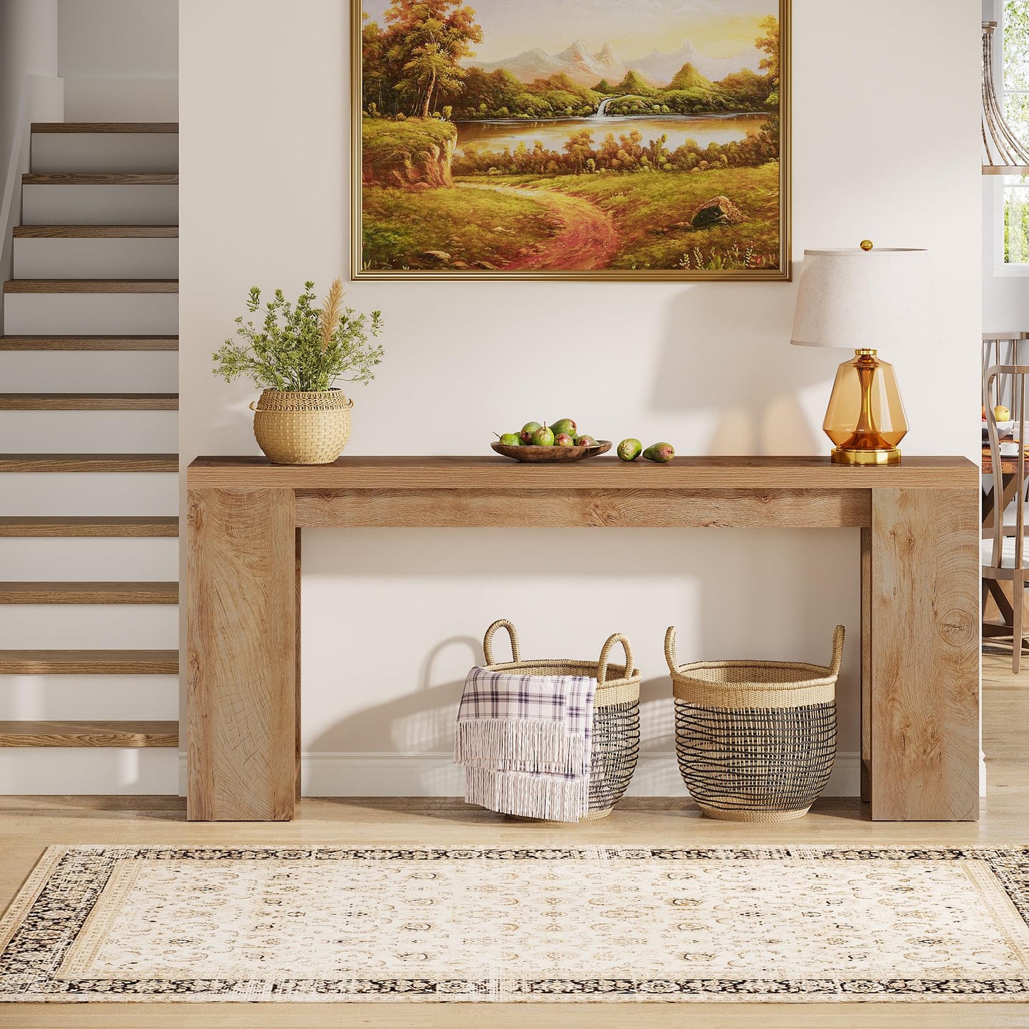 Table console extra longue de 70,9 pouces de Tribesigns, table de canapé en bois de ferme derrière le canapé, table d'appoint d'entrée étroite pour salon, couloir, entrée, foyer, chêne brun clair