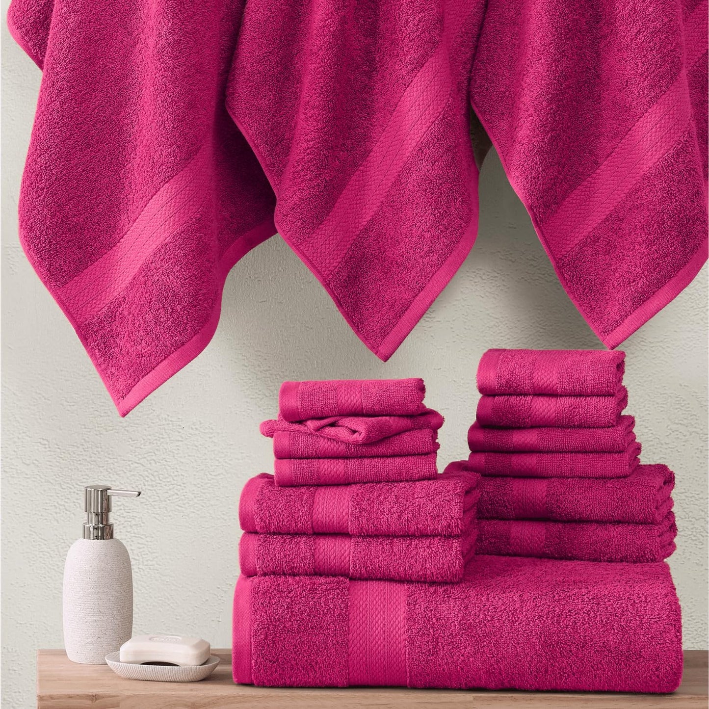 LANE LINEN 24-teiliges Badezimmerhandtuch-Set – 100 % Baumwolle, Badetuch-Sets, 4 Badetücher extragroß, 2 Badelaken, 6 Handtücher fürs Badezimmer, 8 Waschlappen, 4 Fingerkuppen-Handtücher – weiße Handtücher