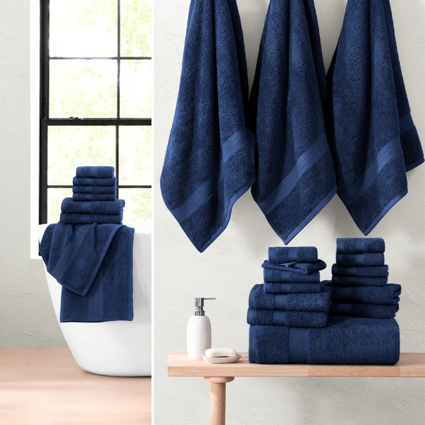 LANE LINEN 24-teiliges Badezimmerhandtuch-Set – 100 % Baumwolle, Badetuch-Sets, 4 Badetücher extragroß, 2 Badelaken, 6 Handtücher fürs Badezimmer, 8 Waschlappen, 4 Fingerkuppen-Handtücher – weiße Handtücher