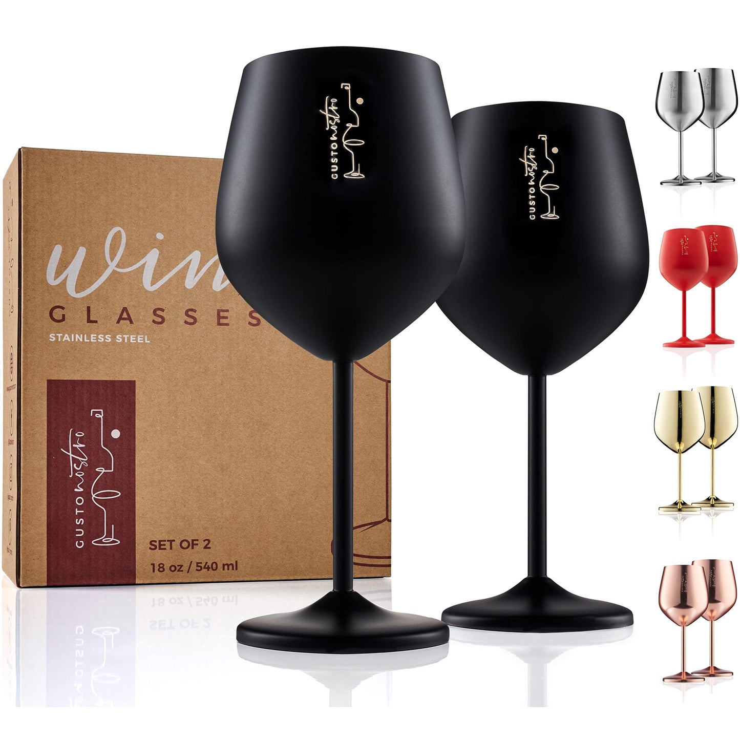 Gusto Nostro Stainless Steel Wine Glass - 18 oz - Unbreakable Rose Gold Wine Glasses for Travel, Camping and Pool - Fancy, Unique and Cool Portable Metal Wine Glass for Outdoor, Picnics (Set of 2)