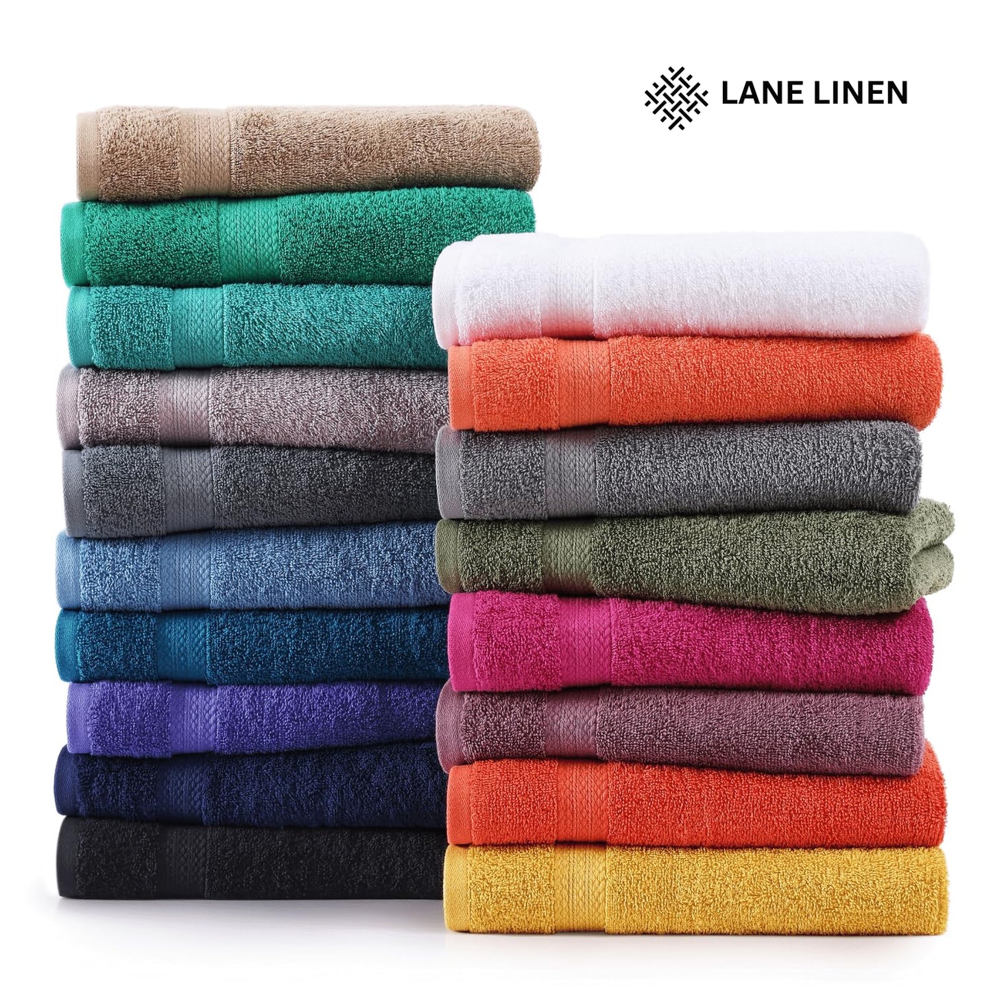 LANE LINEN 24-teiliges Badezimmerhandtuch-Set – 100 % Baumwolle, Badetuch-Sets, 4 Badetücher extragroß, 2 Badelaken, 6 Handtücher fürs Badezimmer, 8 Waschlappen, 4 Fingerkuppen-Handtücher – weiße Handtücher