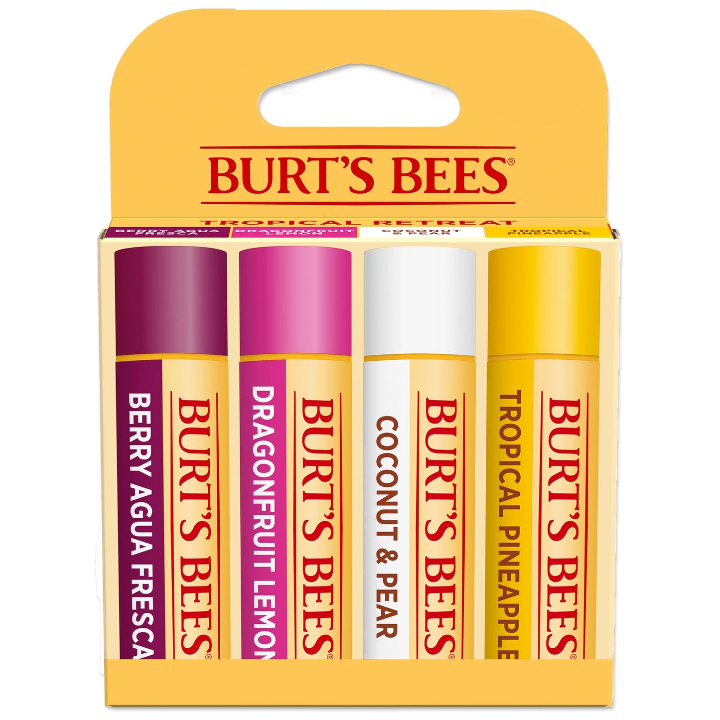 Lip Balm - Beeswax, Strawberry, Coconut and Pear, and Vanilla Bean, With Responsibly Sourced Beeswax, Tint-Free, Natural Origin Lip Treatment, 4 Tubes, 0.15 oz.