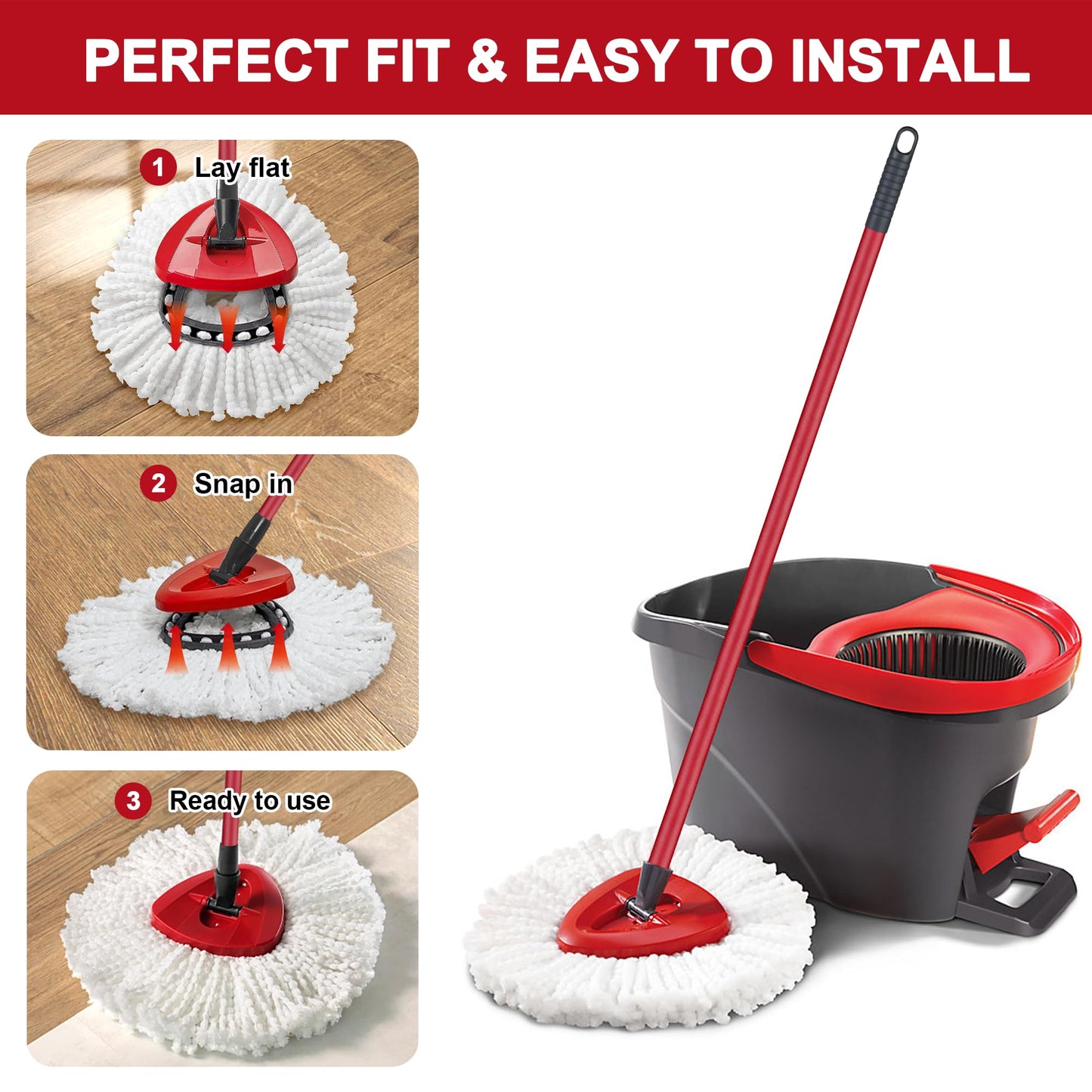 Mop Heads Replacement for O-Ceda Easy Wrin Spin Mop, Microfiber Spin Mop Refills, Easy Cleaning Mop Head Replacement (4pcs 1-Tank Mop White)