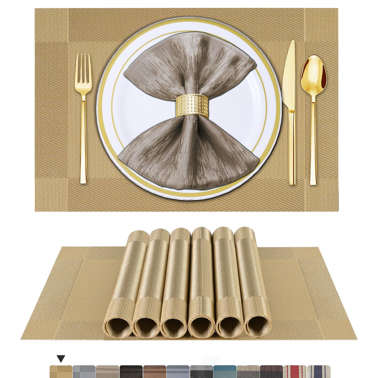Tischsets 6er-Set, gewebtes Vinyl-Tischset für Esstisch, waschbar, abwischbar, Küchentischsets, strapazierfähige Tischsets für drinnen und draußen, 01 Beige, 6 Stück
