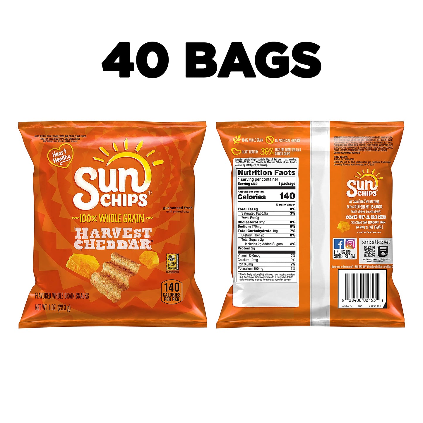 SunChips Multigrain Snacks, Variety Pack, 1 Ounce (Pack of 40)
