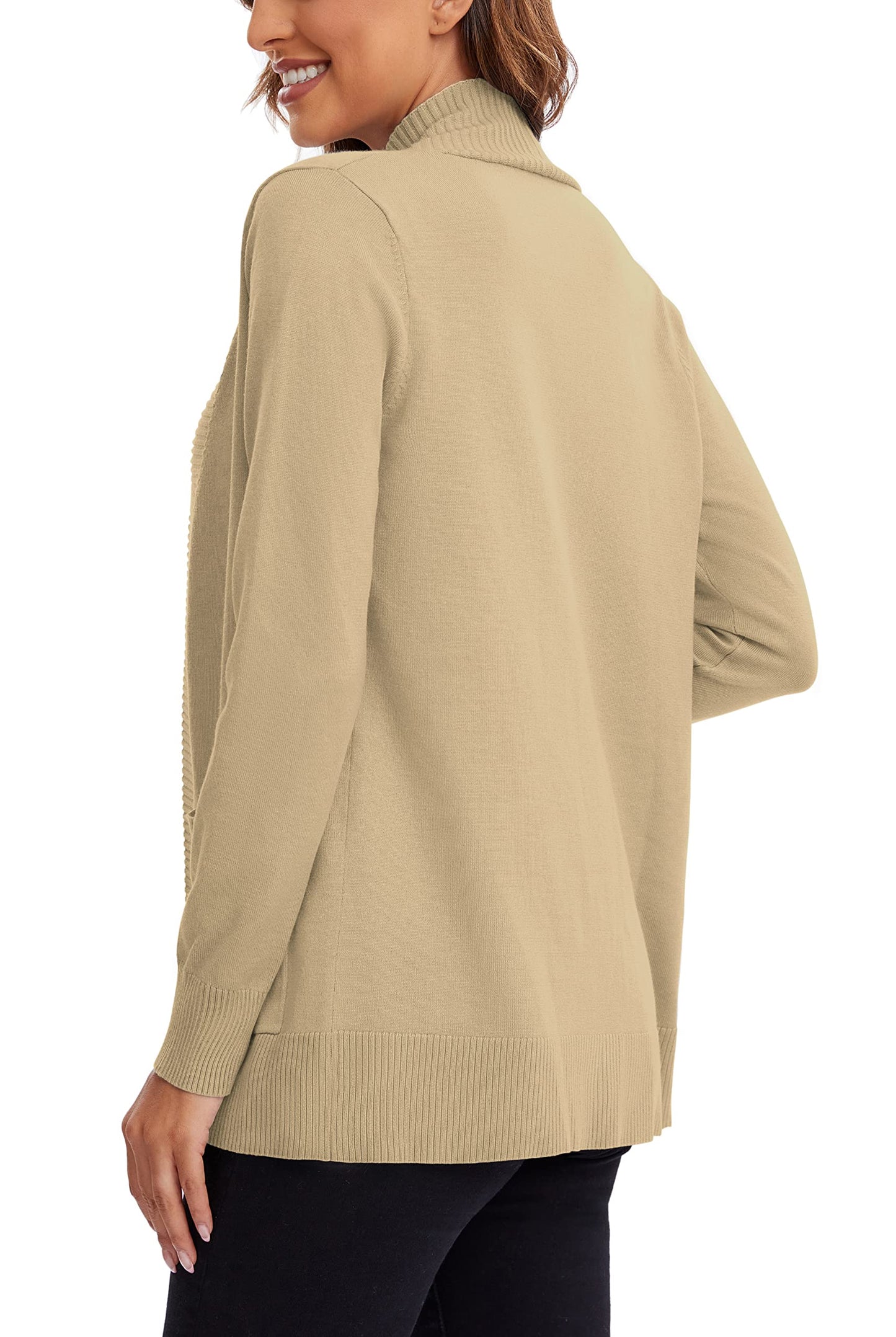 Urban CoCo Leichter Strickjacke für Damen mit offener Vorderseite, lange Ärmel, mit Tasche