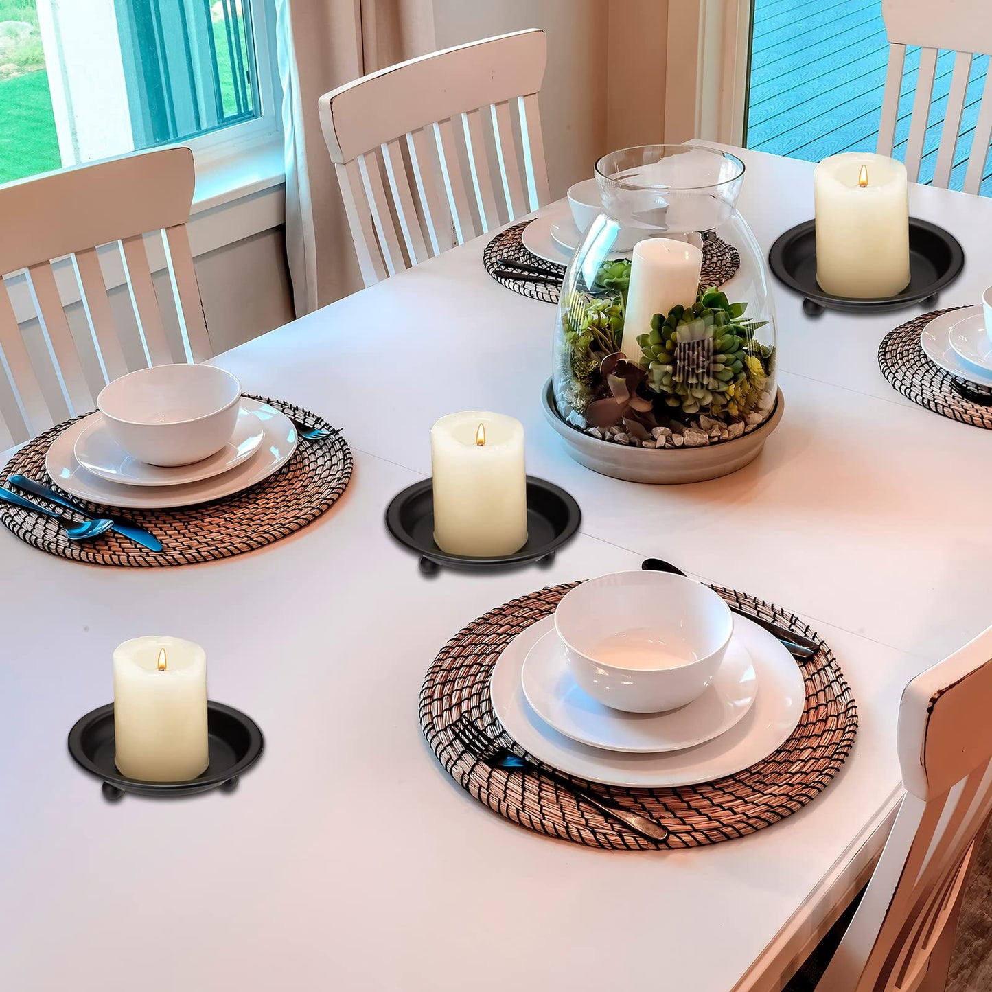 Lot de 4 bougeoirs décoratifs en fer noir mat de 10,5 cm pour table d'Halloween, de Noël, centre de table, décoration de fête de mariage