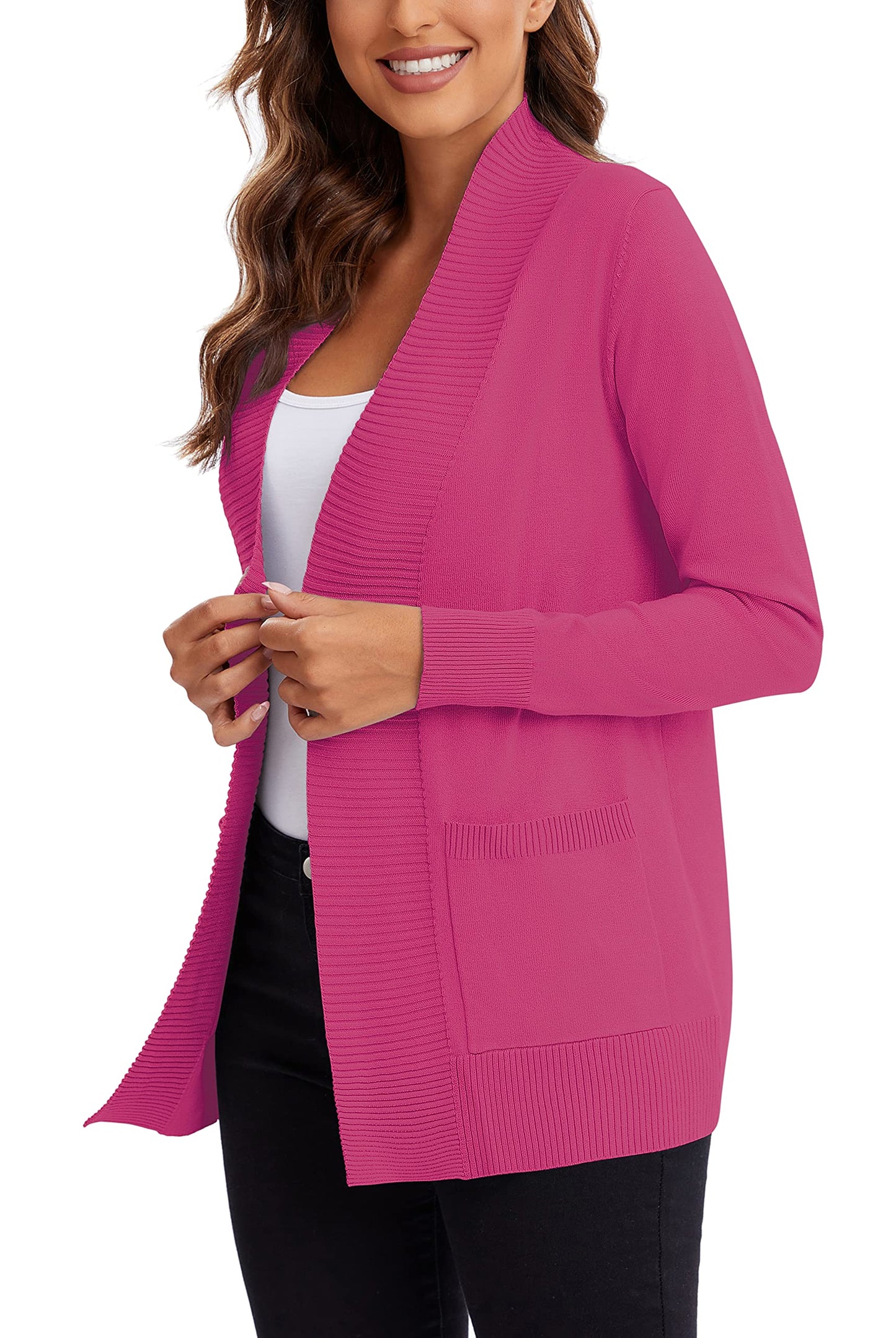 Urban CoCo Leichter Strickjacke für Damen mit offener Vorderseite, lange Ärmel, mit Tasche