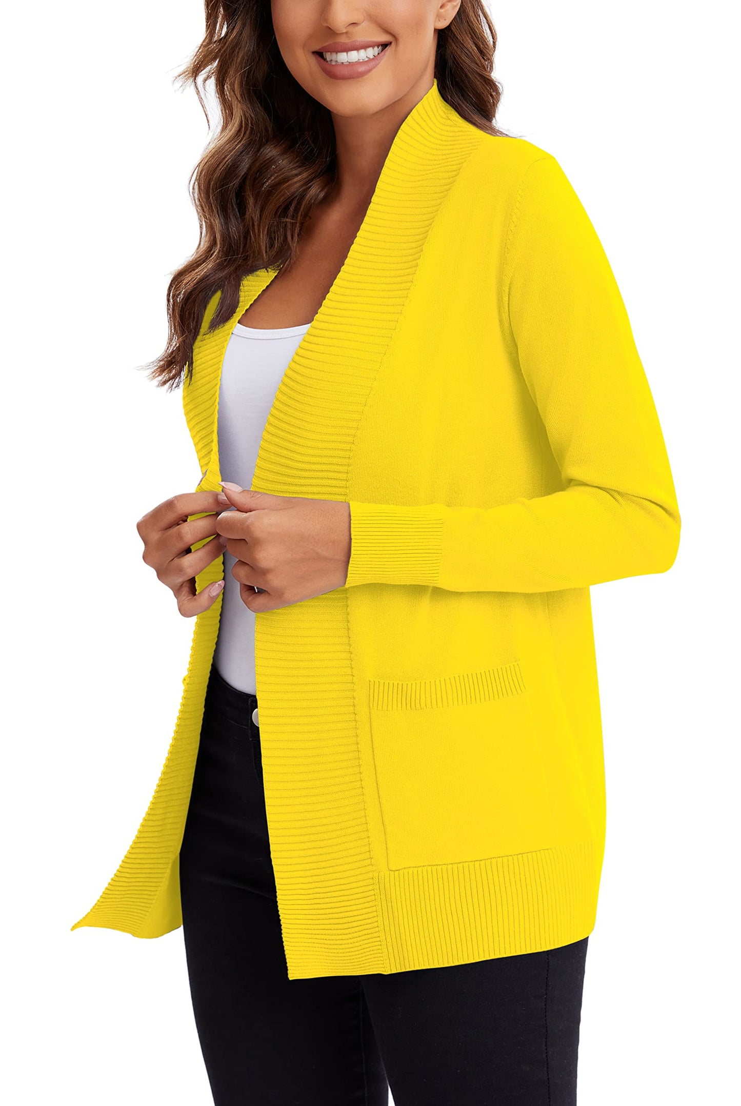 Urban CoCo Leichter Strickjacke für Damen mit offener Vorderseite, lange Ärmel, mit Tasche
