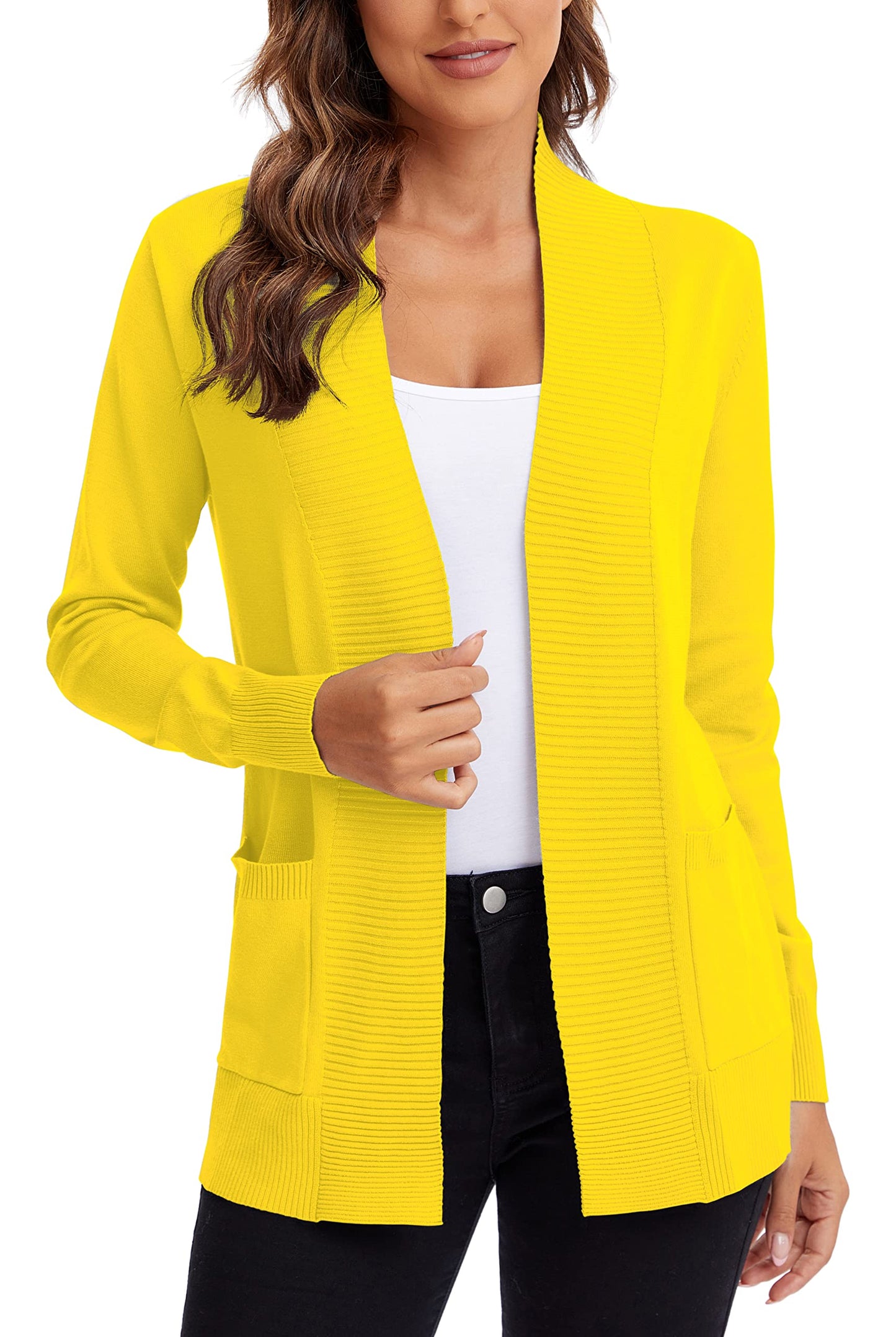 Urban CoCo Leichter Strickjacke für Damen mit offener Vorderseite, lange Ärmel, mit Tasche