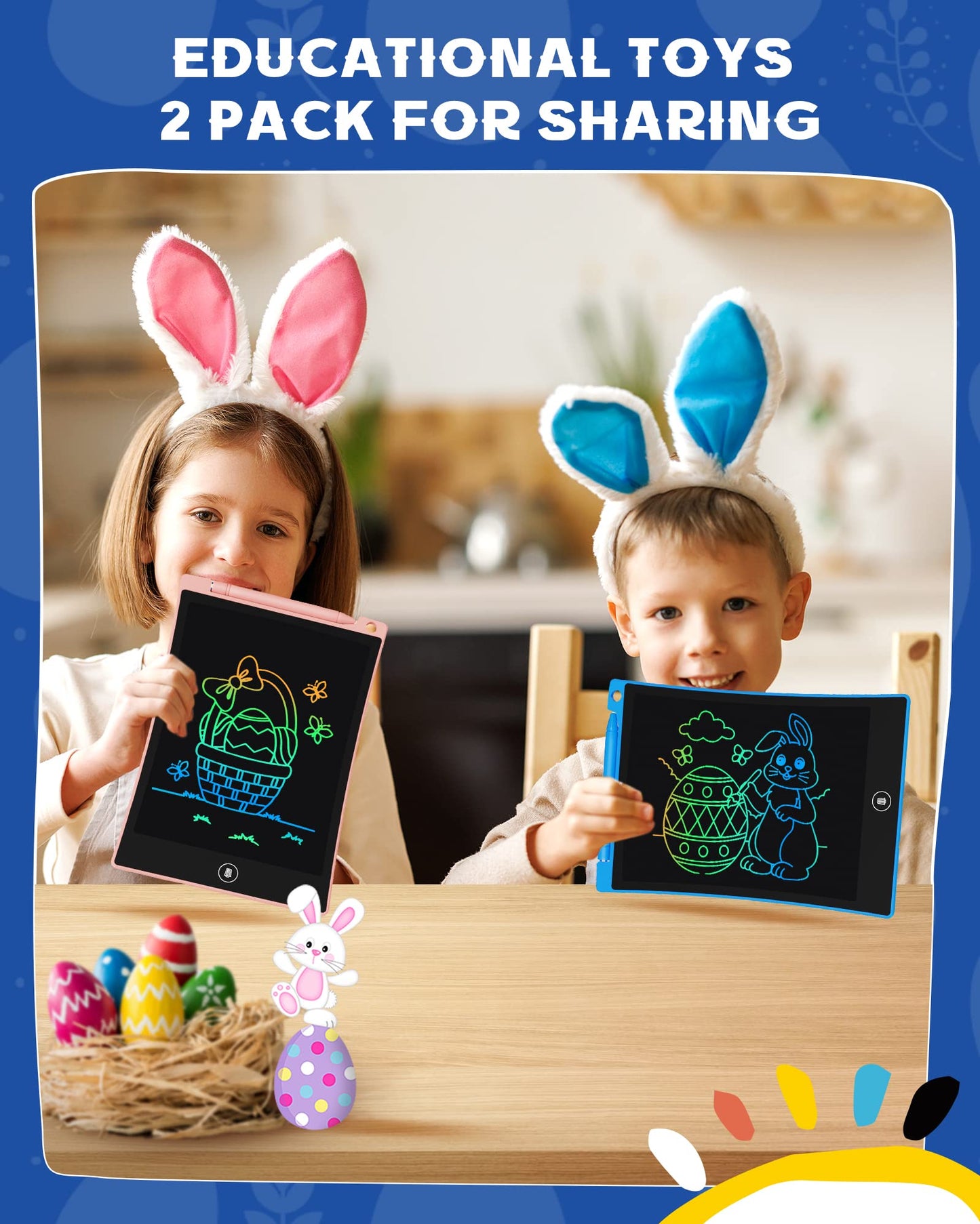 bravokids 2 Pack LCD Writing Tablet with Stylus, 8.5 inch Colorful Doodle Board Drawing Pad for Kids, Travel Games Activity Learning Toys, Birthday Gift for Age 3 4 5 6 7 8 Year Old Boys Girls