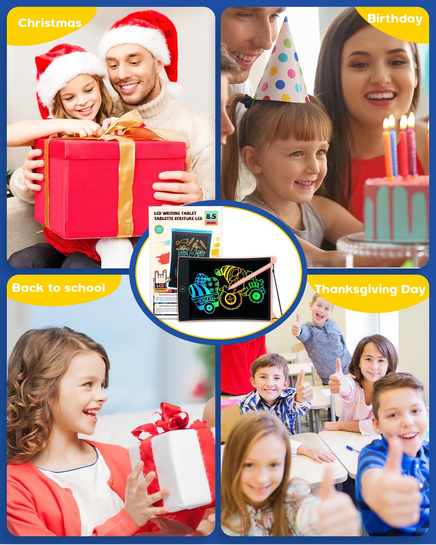 bravokids 2 Pack LCD Writing Tablet with Stylus, 8.5 inch Colorful Doodle Board Drawing Pad for Kids, Travel Games Activity Learning Toys, Birthday Gift for Age 3 4 5 6 7 8 Year Old Boys Girls