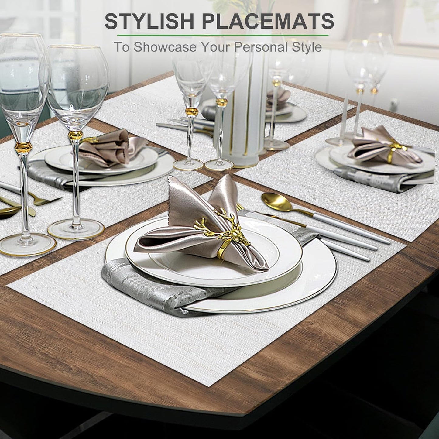 Tischsets 6er-Set, gewebtes Vinyl-Tischset für Esstisch, waschbar, abwischbar, Küchentischsets, strapazierfähige Tischsets für drinnen und draußen, 01 Beige, 6 Stück