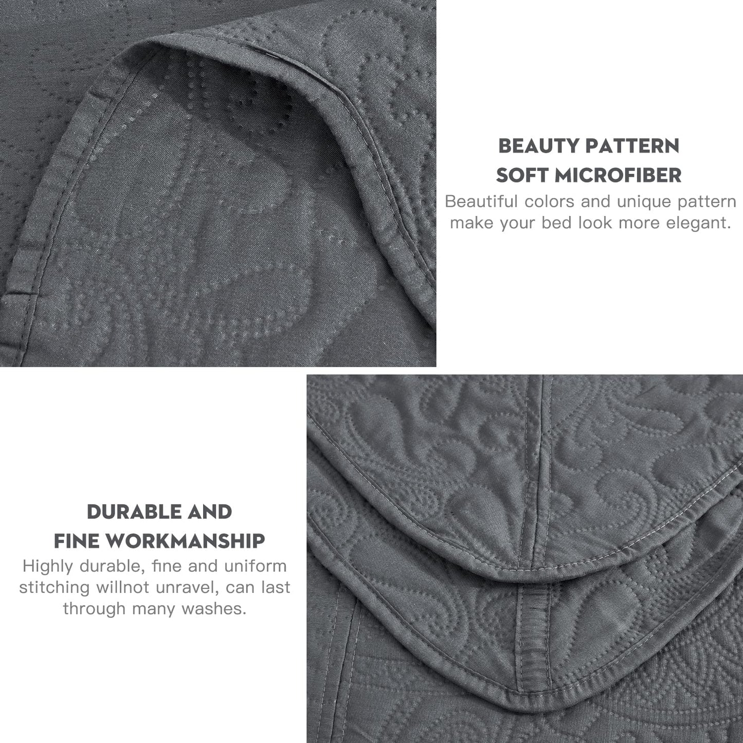 Oversized King Bedspread 128x120 Extra Wide, Paisley Pattern Design, Lightweight Bedding Cover, Reversible, 5 Piece, 100% Microfiber, King/Cal King, Pure White