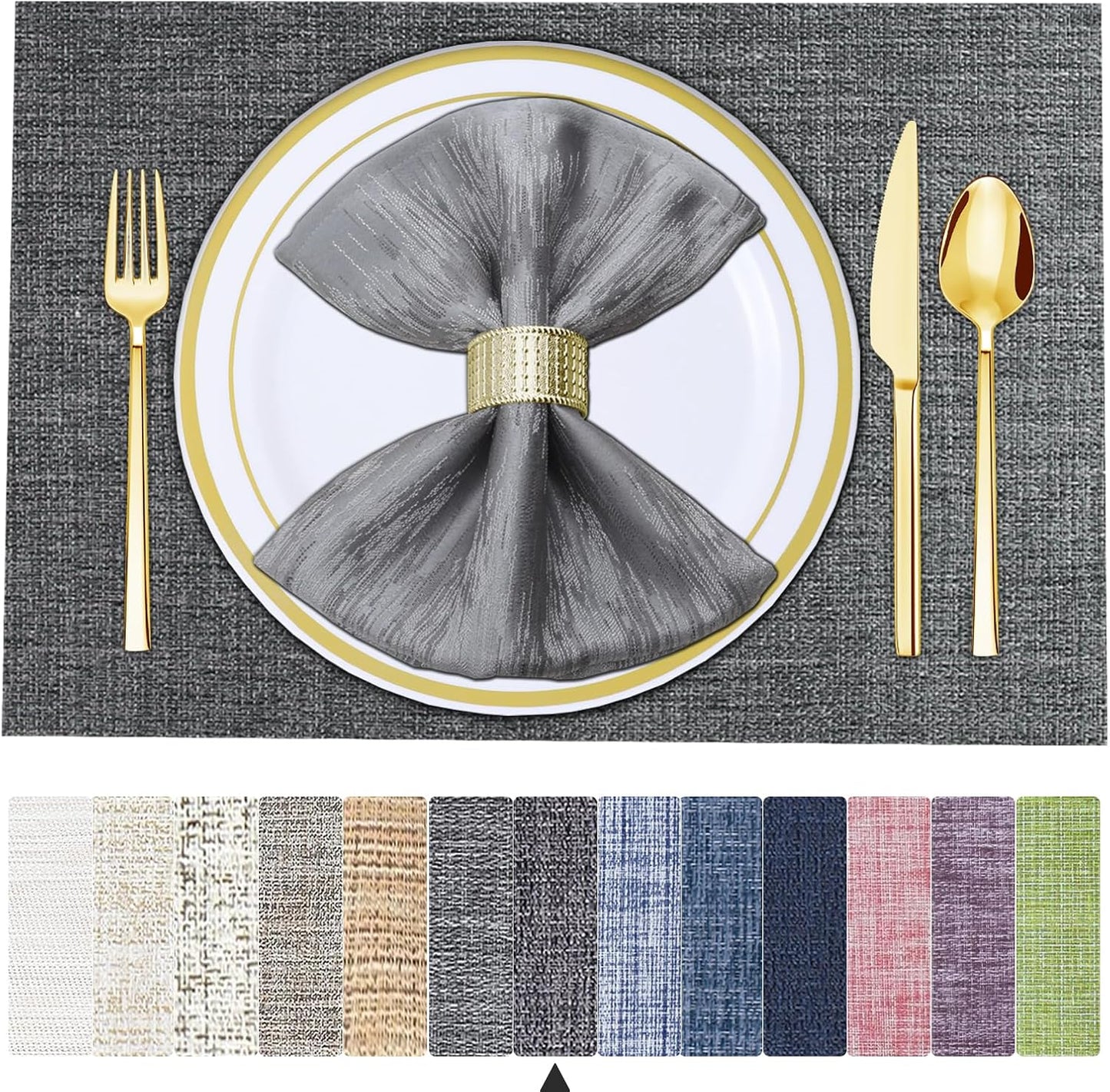 Tischsets 6er-Set, gewebtes Vinyl-Tischset für Esstisch, waschbar, abwischbar, Küchentischsets, strapazierfähige Tischsets für drinnen und draußen, 01 Beige, 6 Stück