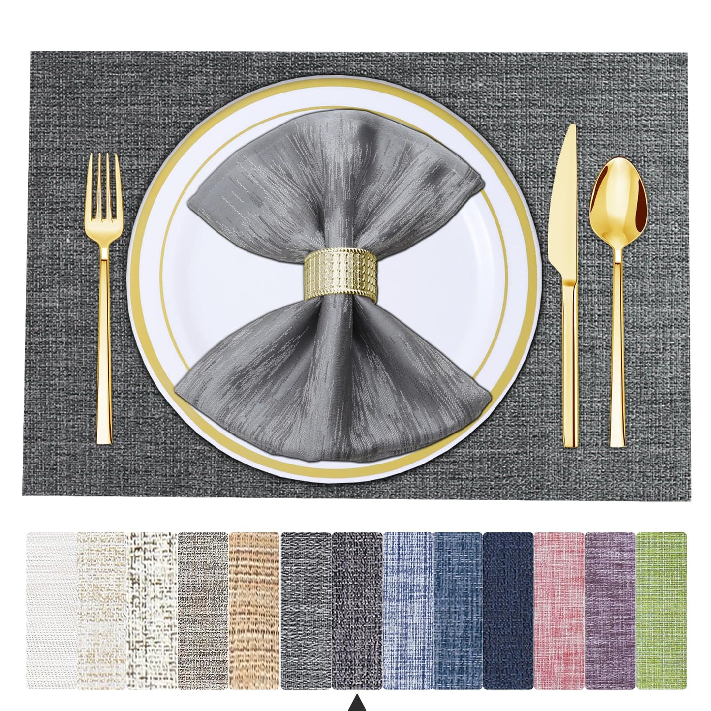 Tischsets 6er-Set, gewebtes Vinyl-Tischset für Esstisch, waschbar, abwischbar, Küchentischsets, strapazierfähige Tischsets für drinnen und draußen, 01 Beige, 6 Stück