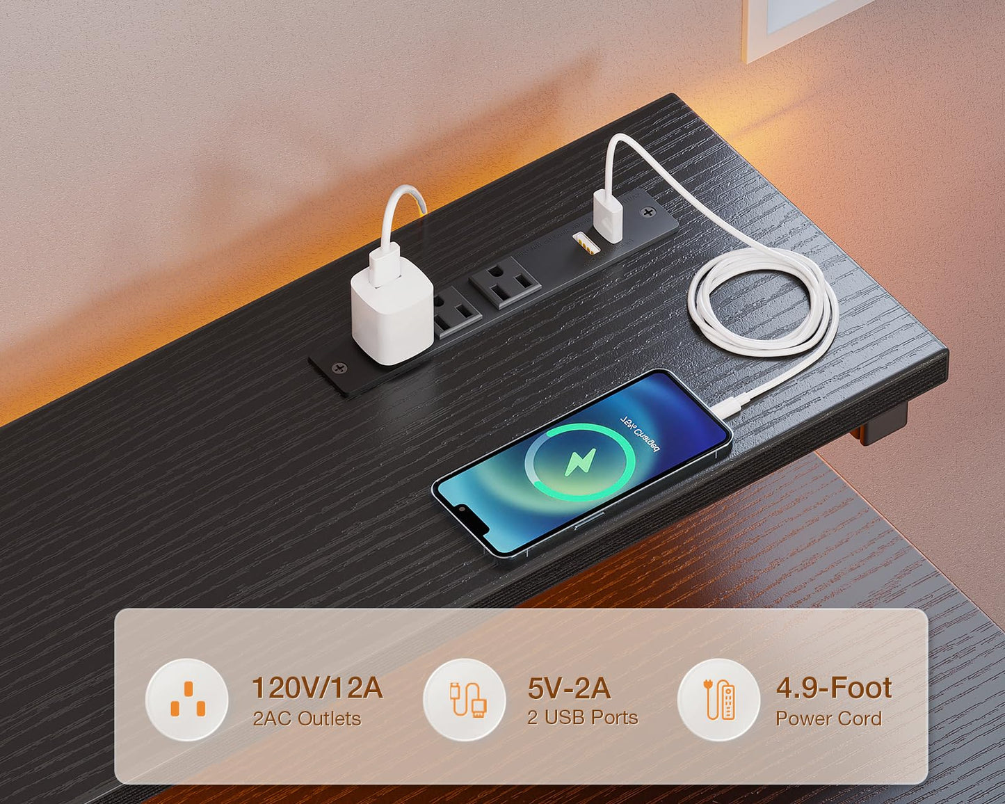 ODK 54-Zoll-Computertisch mit 3 Schubladen und USB-Steckdosen, Home-Office-Schreibtische mit LED-Leuchten und verstellbarem Monitorständer, Arbeiten von zu Hause, moderner Arbeits-/Schreib-/Studiertisch für Schlafzimmer, Schwarz