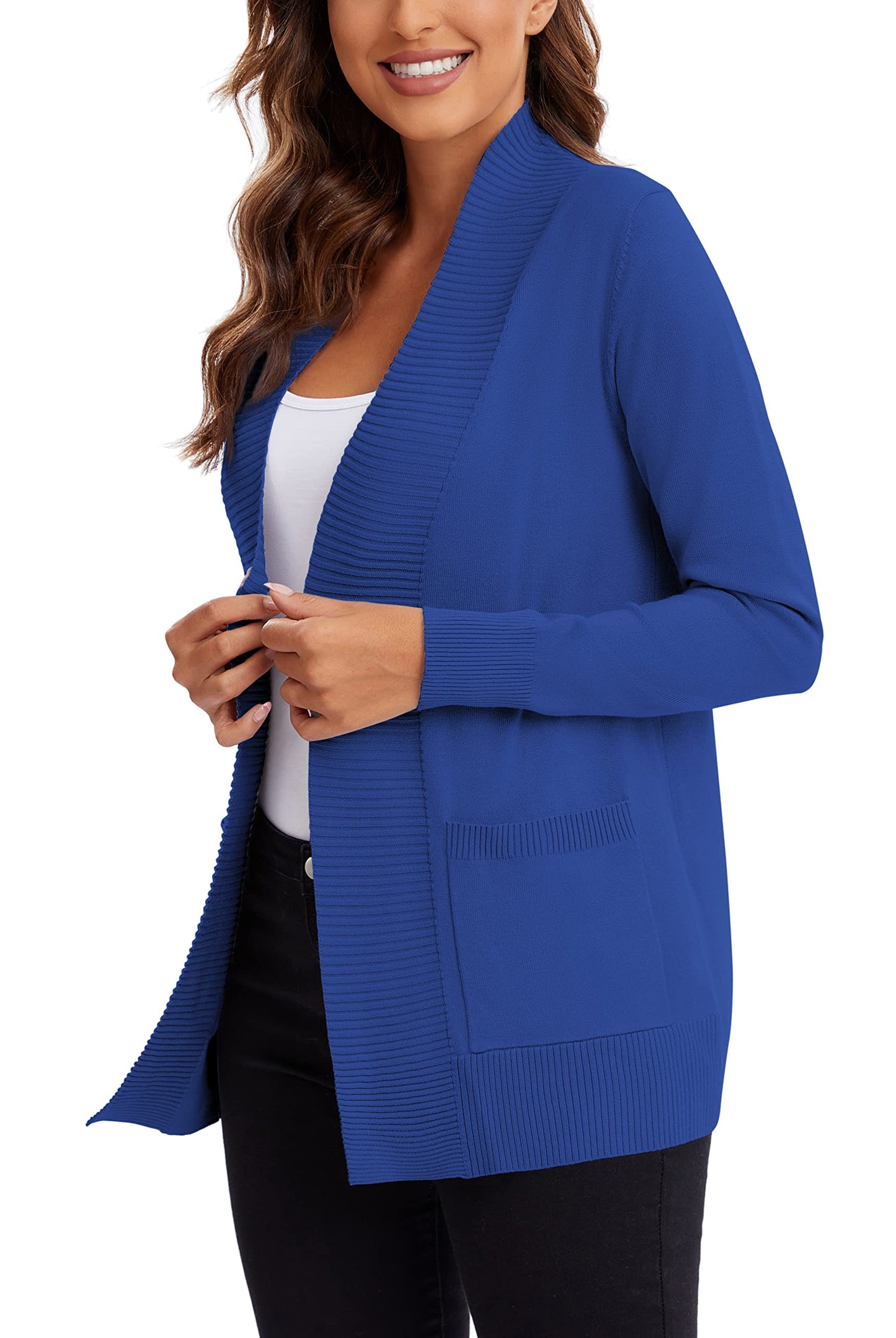 Urban CoCo Leichter Strickjacke für Damen mit offener Vorderseite, lange Ärmel, mit Tasche