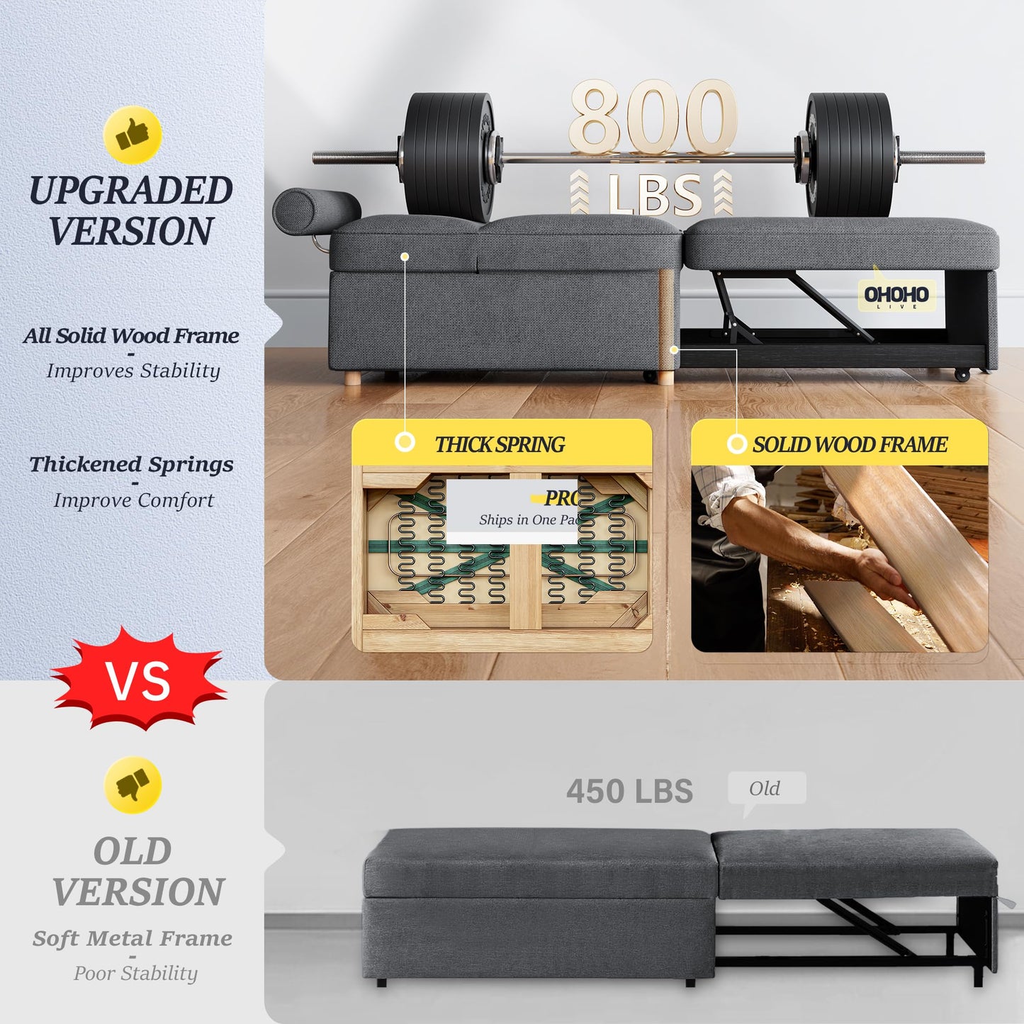 Schlafsofa, 4-in-1-Couch, umwandelbares Sofa, Zweisitzer-Couch aus Leinenstoff mit 2 Dekokissen, Einzel-Relaxsessel für kleine Räume mit 5-fach verstellbarer Rückenlehne