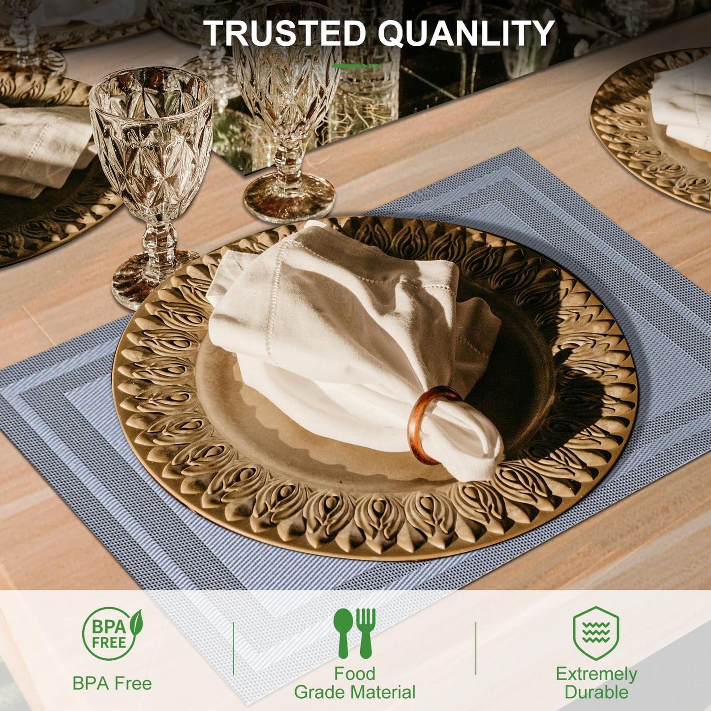 Tischsets 6er-Set, gewebtes Vinyl-Tischset für Esstisch, waschbar, abwischbar, Küchentischsets, strapazierfähige Tischsets für drinnen und draußen, 01 Beige, 6 Stück