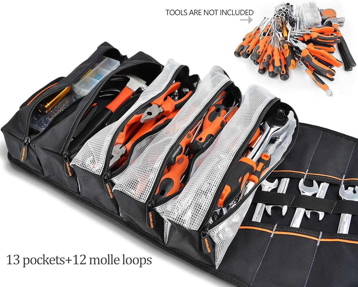 WELKINLAND Men's tool roll, Tool roll up bag, Roll up tool bag, Tool roll organizer, Mechanic Tool roll bags, Motorcycle tool roll bag, Wrench roll up pouch, Electricians wrench roll for car