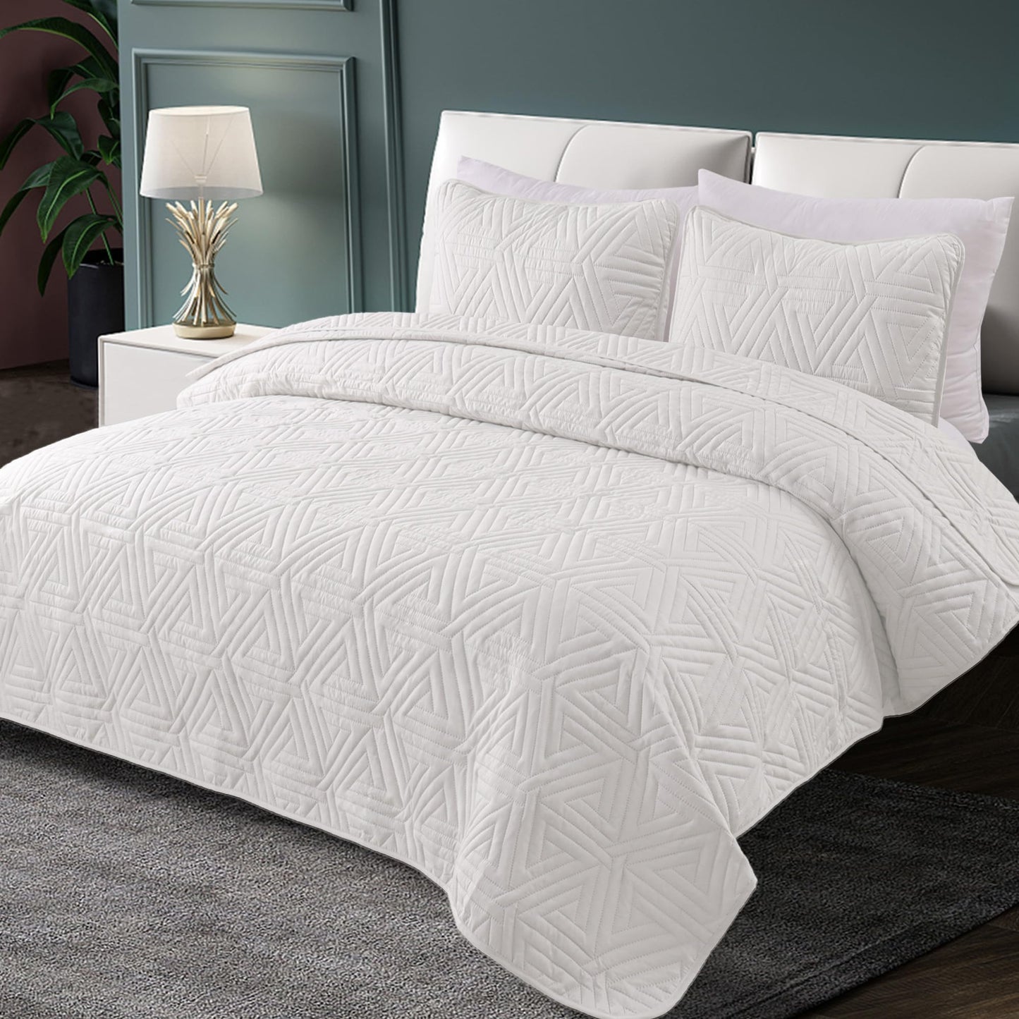 Whale Flotilla Soft Full/Queen Size Quilt Set for All Seasons, 3-Piece Ultrasonic Geometric Quilts Bedding Set, Lightweight Reversible Bedspread, Coverlet, Bed Cover with 2 Pillow Shams, Orange